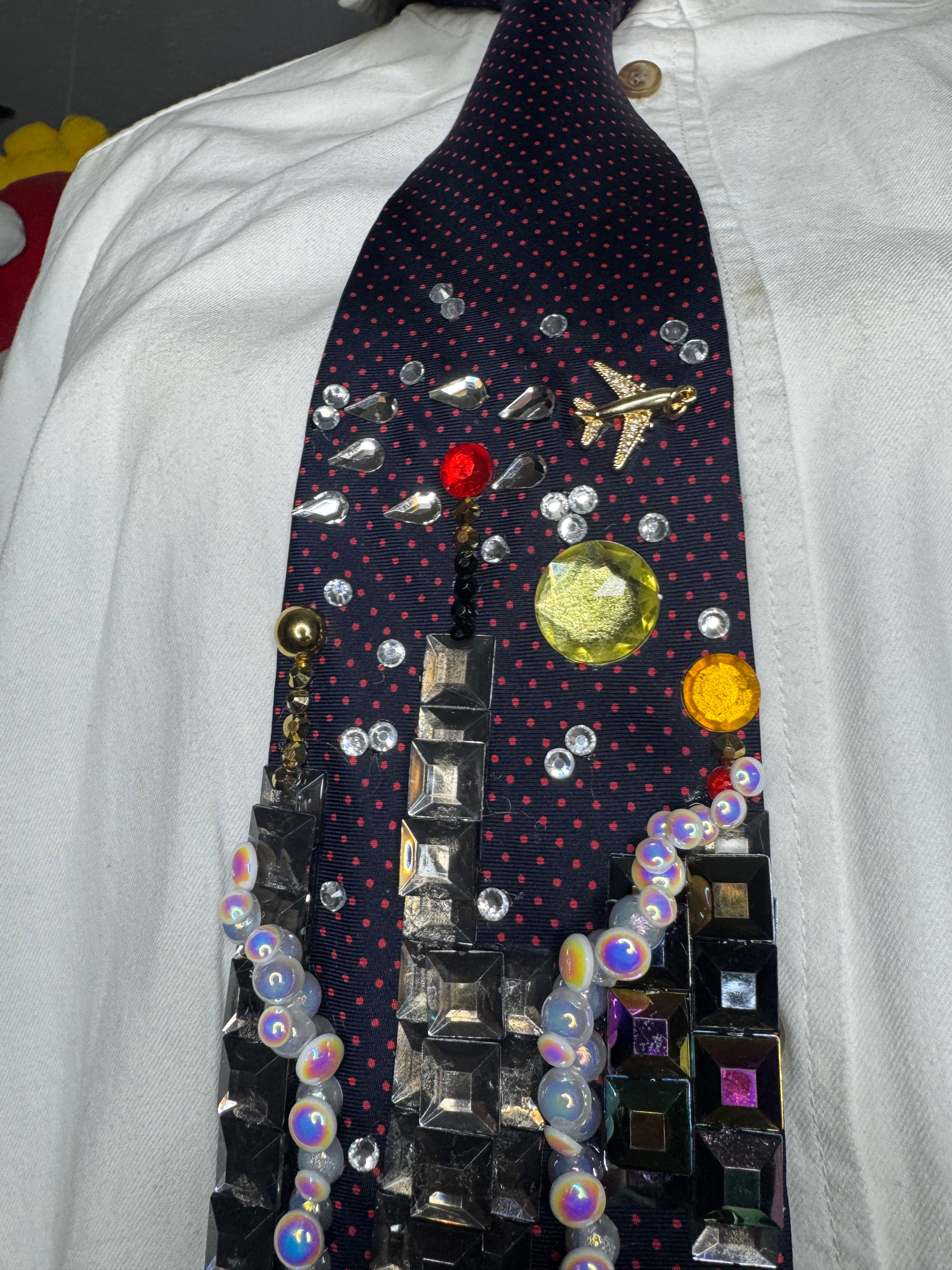 Navy Blue Spiderman Saving Bank Robbery in the City Tie