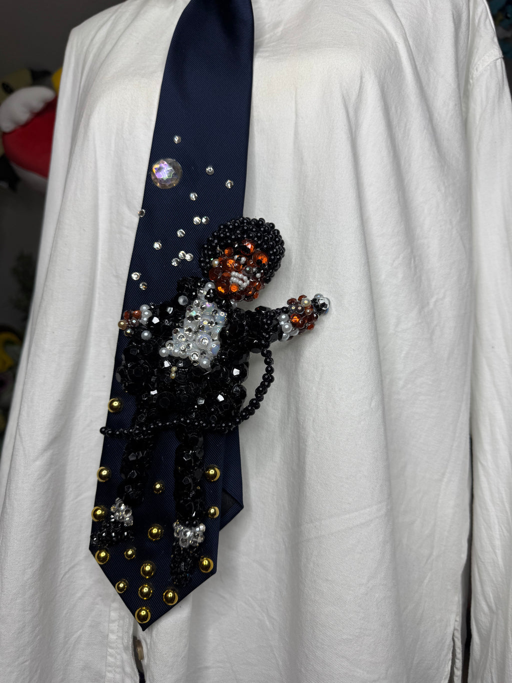 Navy Blue Michael Jackson Pointing Mic to Crowd Pose DSTYGE Destiny Tour 1979 Tie