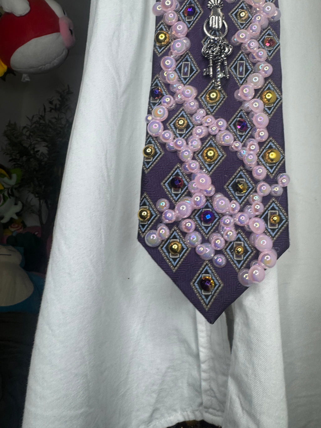 Purple Keys to Heart Pink Foam Bubble Vines Royalty Tie