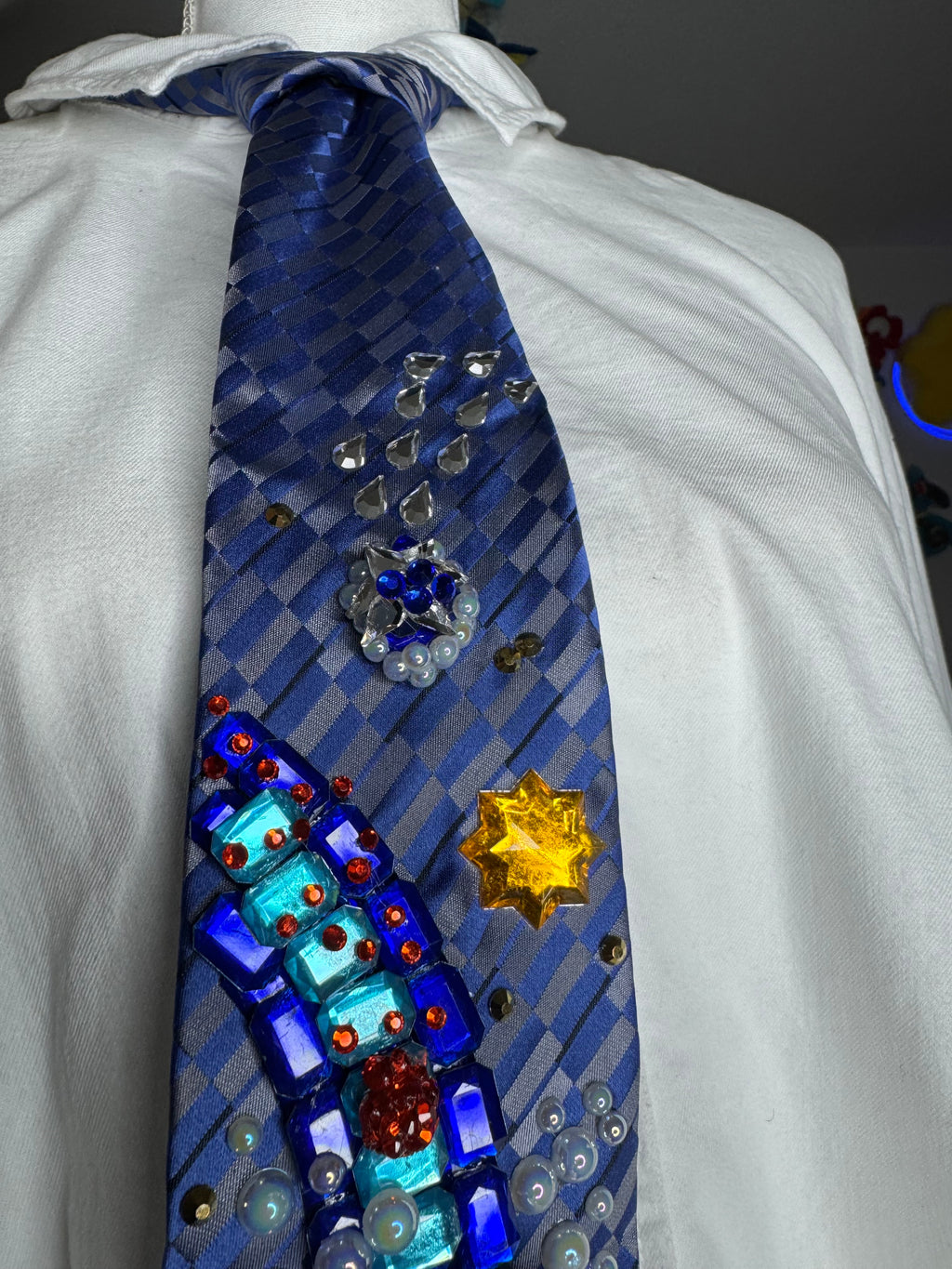 Navy Blue Mario Chasing Star On Icy Glacier Road 200cc Mario Kart Tie