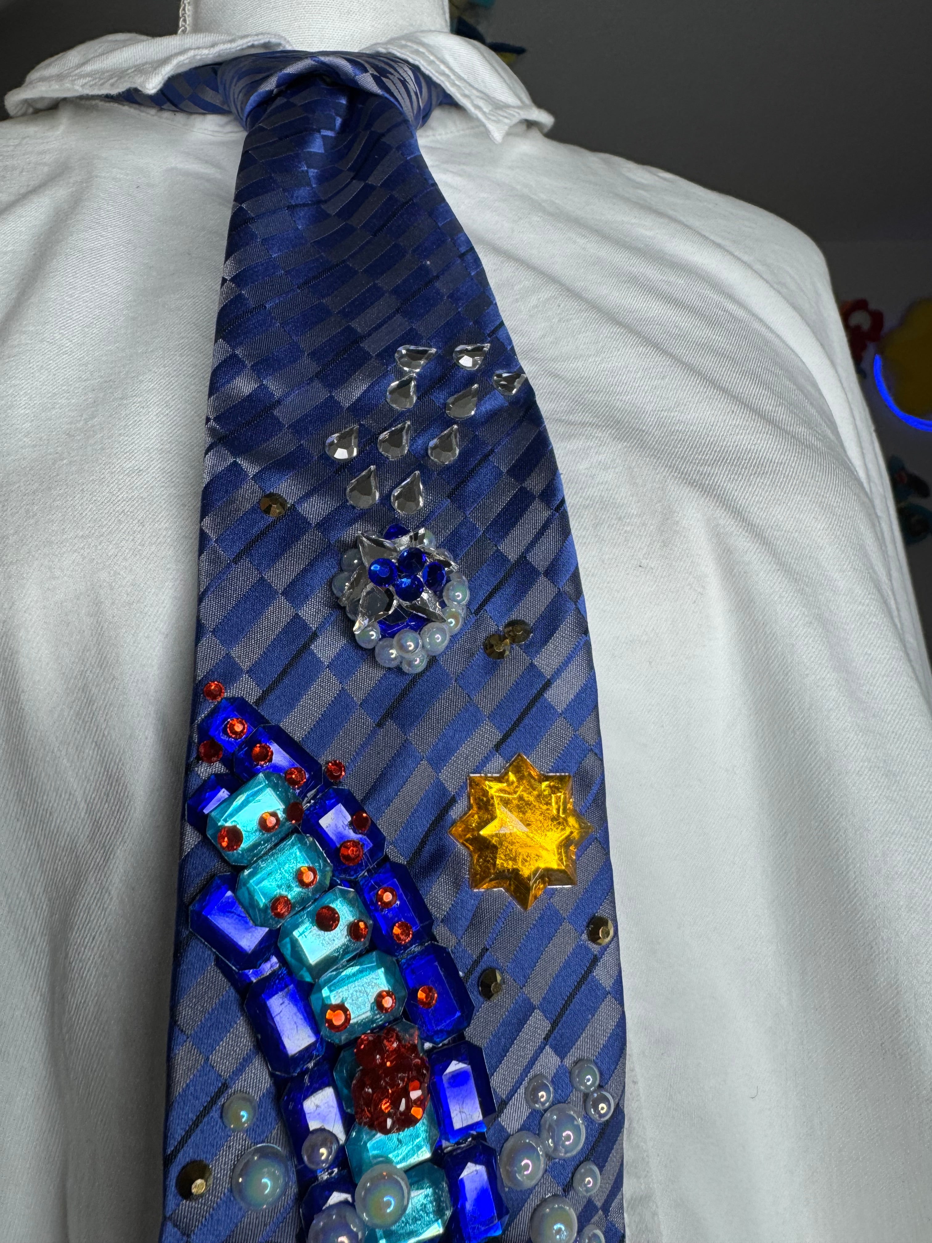 Navy Blue Mario Chasing Star On Icy Glacier Road 200cc Mario Kart Tie