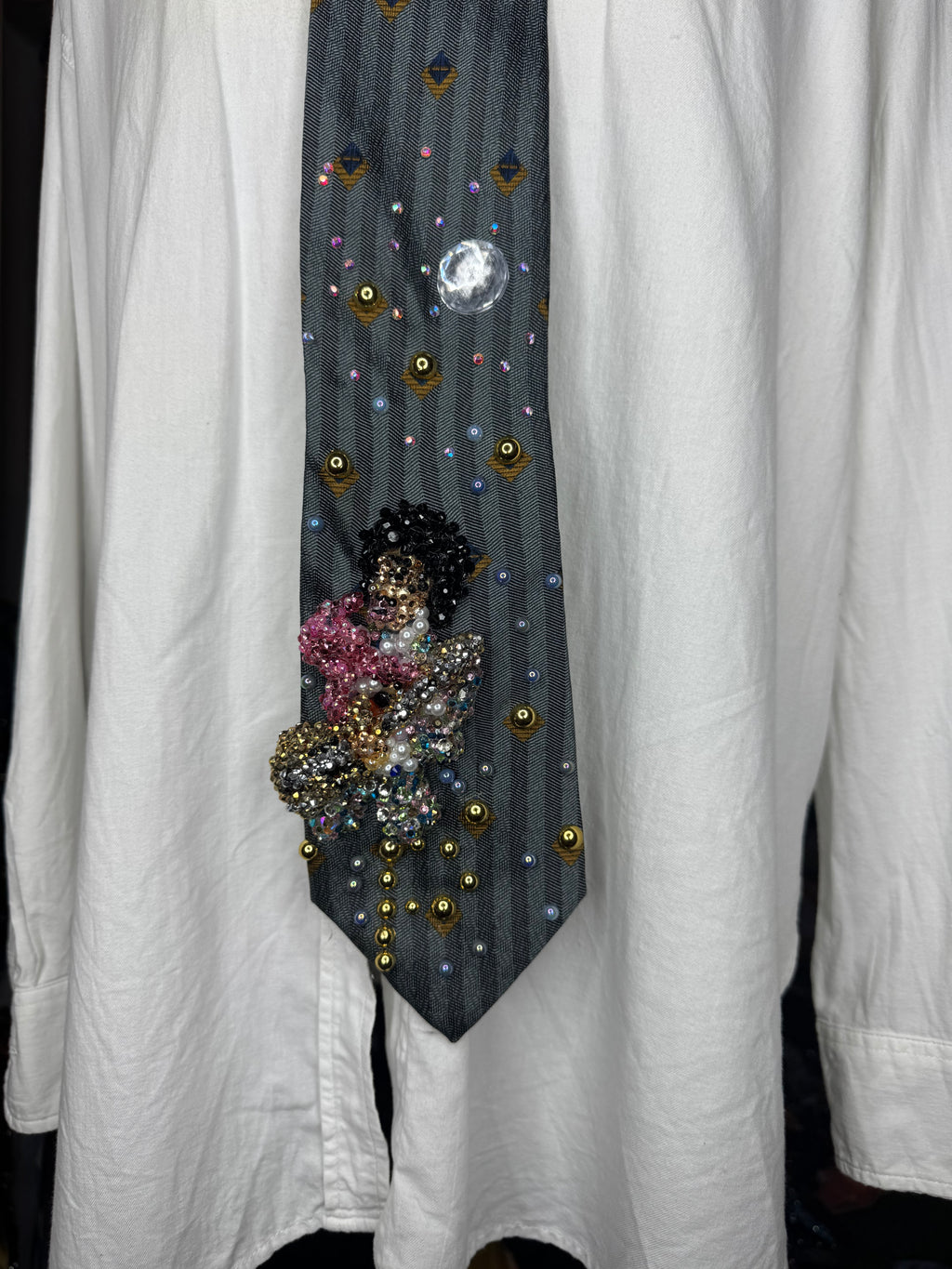 Cyan Blue Prince In Colorful Spotted Outfit with Pink Scarf Rocking Out Performing Tie
