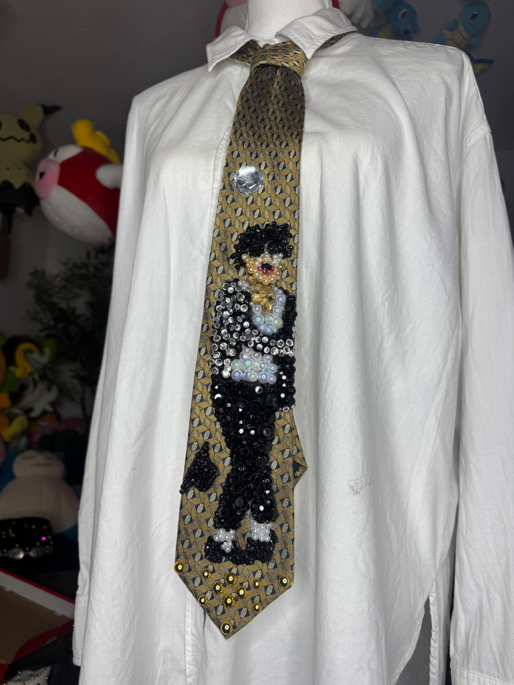Gold Michael Jackson Throwing Fedora Hat to Billie Jean at MTV Awards 1995 Tie