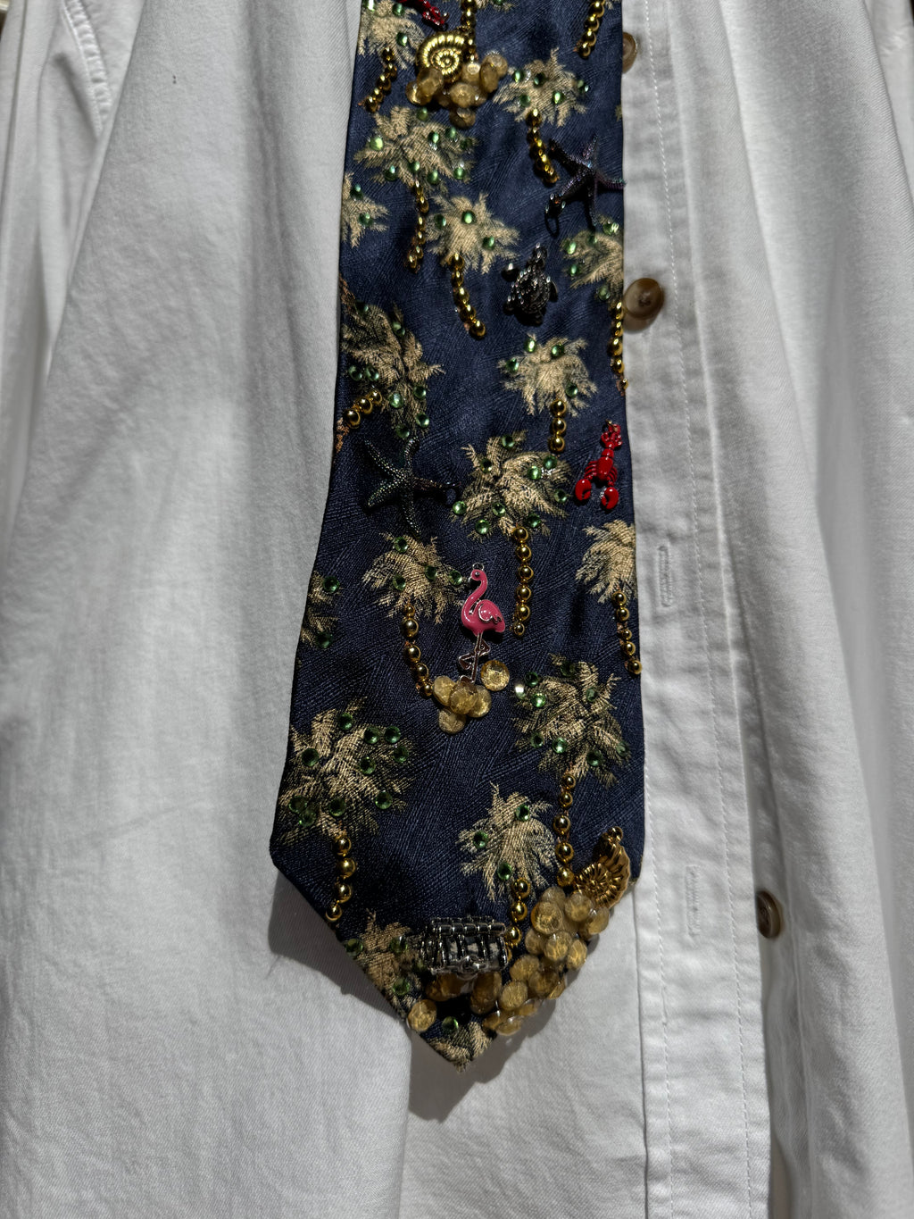 Navy Blue Palm Trees Tropical Royalty Nature Tie