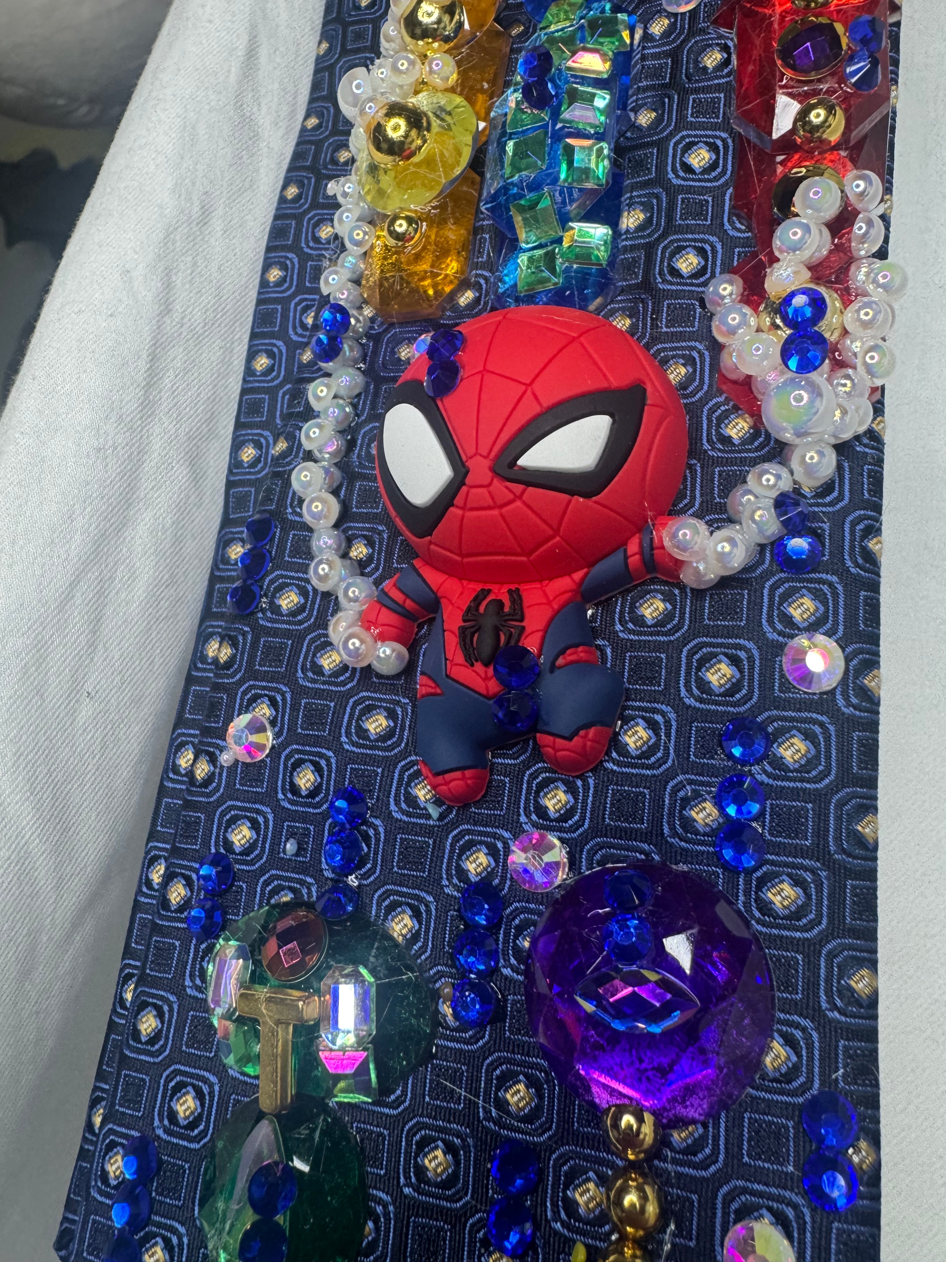 Navy Blue Spiderman Swinging Through City At Night in the Rain Tie