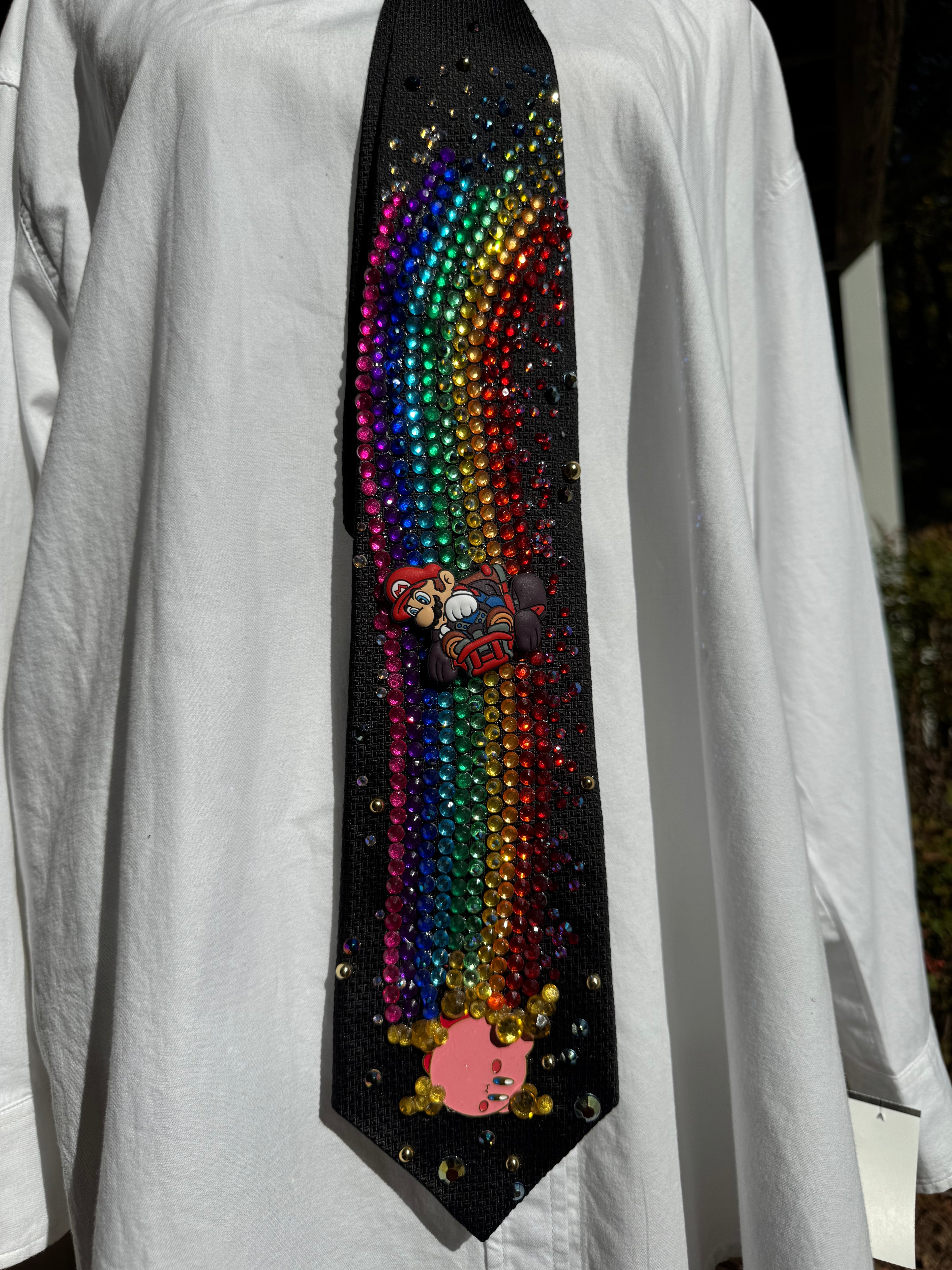 Black Kirby on Star Leaving Rainbow Road Stardust for Mario 200cc Video Game Tie