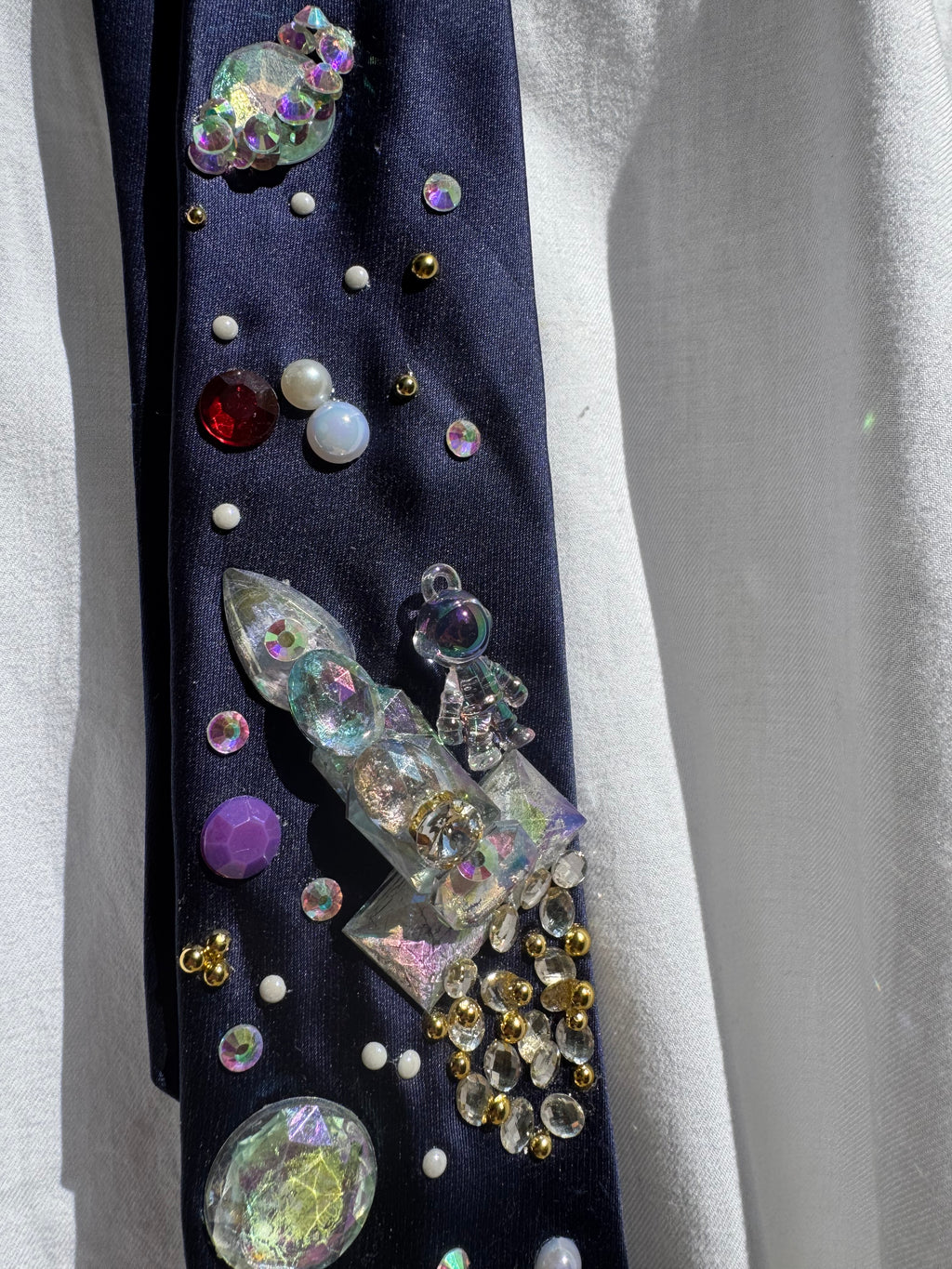 Navy Blue Silk Astronauts and Rocketship Outer Space Royalty Tie
