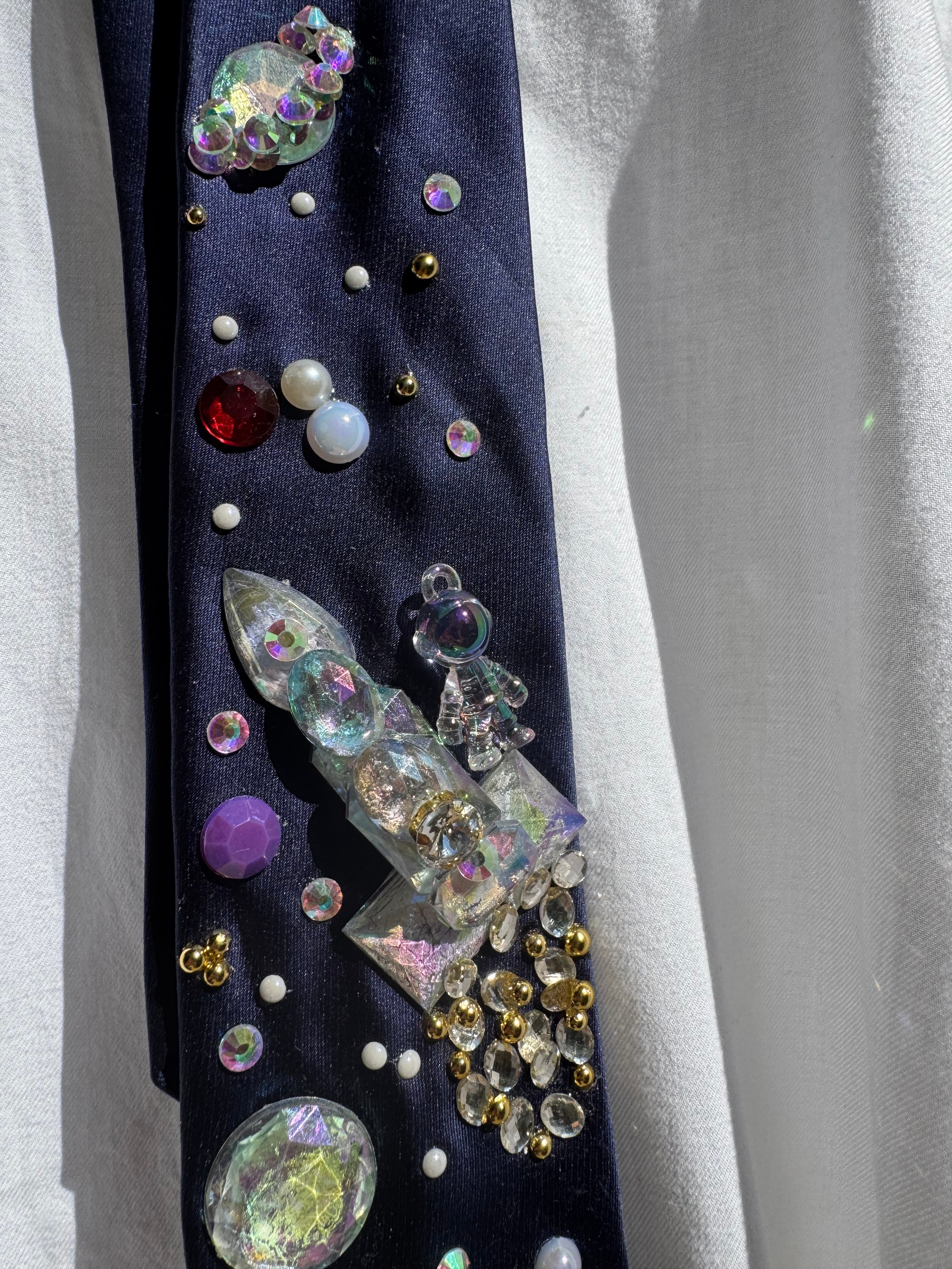 Navy Blue Silk Astronauts and Rocketship Outer Space Royalty Tie