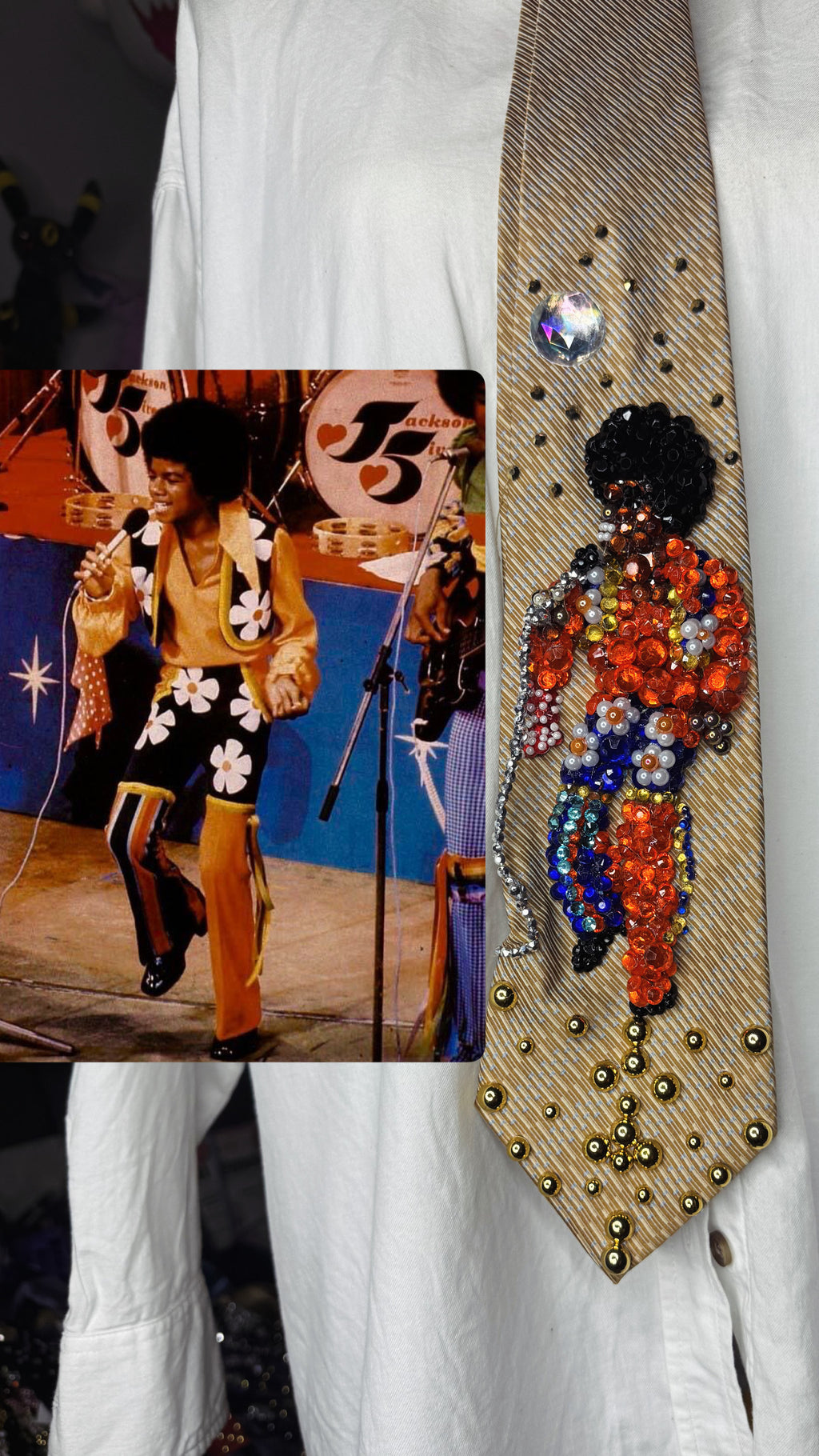 Light Gold Young Michael Jackson Singing ABC at “Save the Children” Concert Jackson 5 1972 Tie