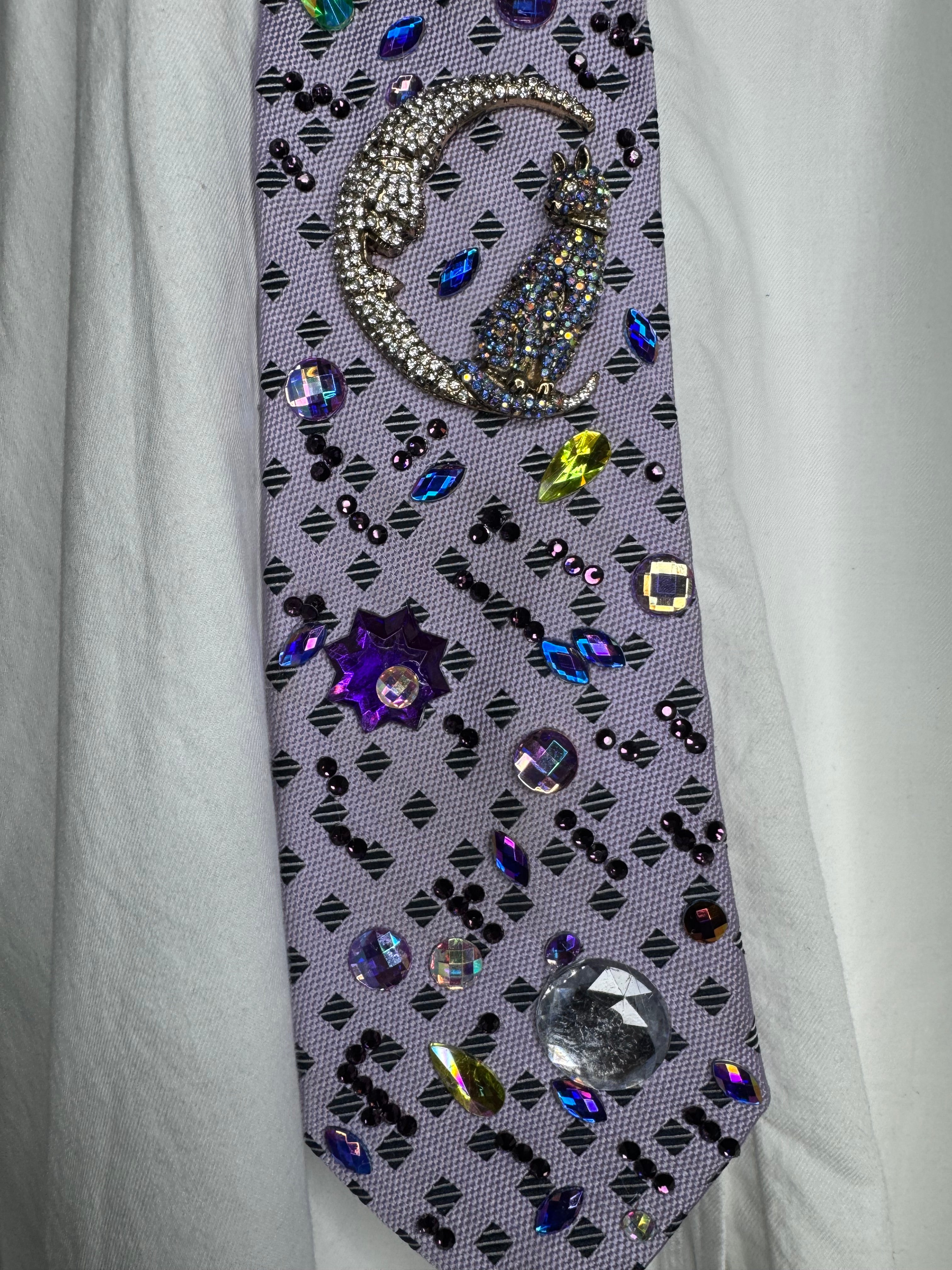 Purple Cat On Moon Jewel Space Royalty Tie