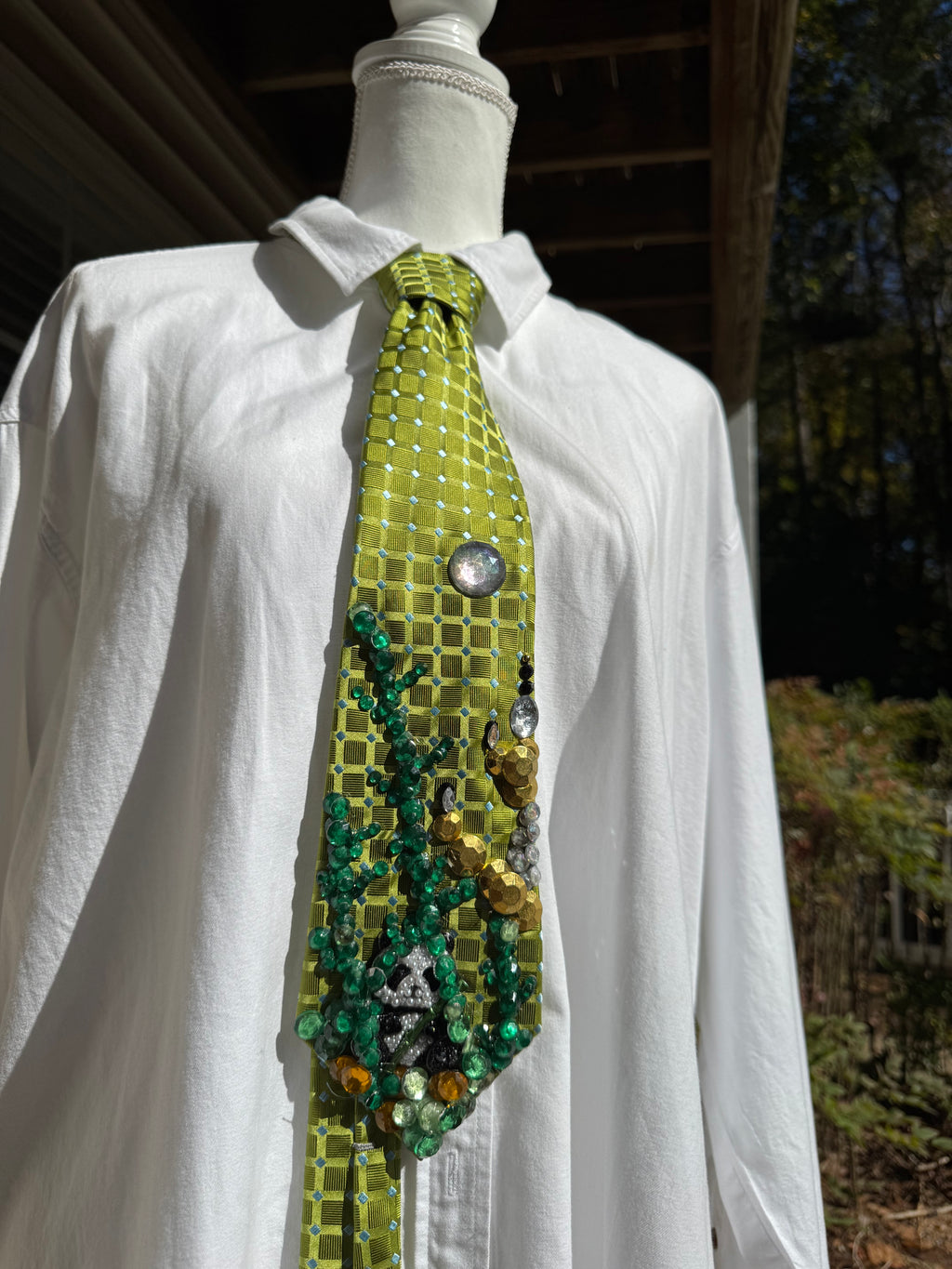 Lime Green Pearl Panda in Bamboo Forest Nature Royalty Tie