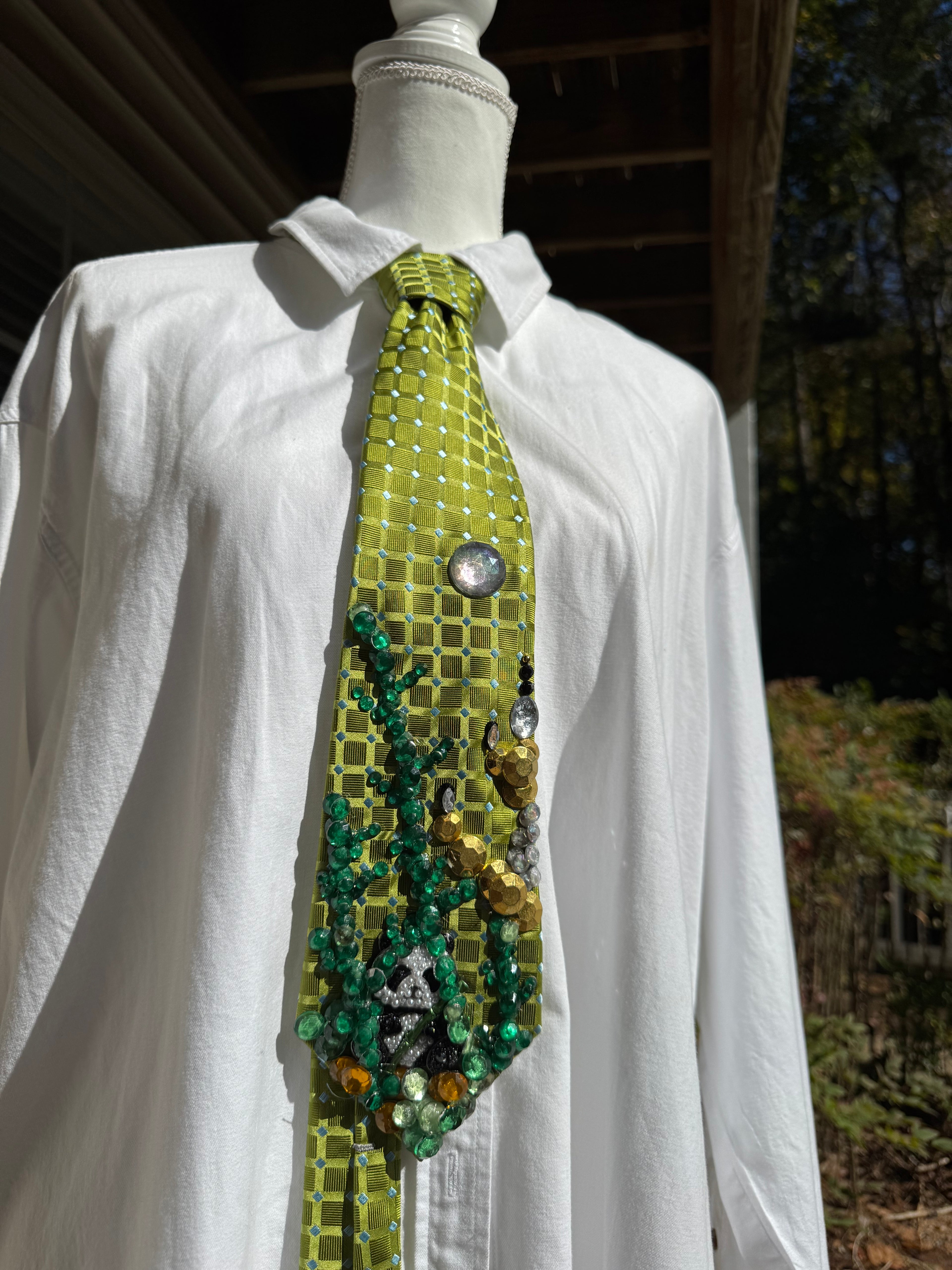 Lime Green Pearl Panda in Bamboo Forest Nature Royalty Tie