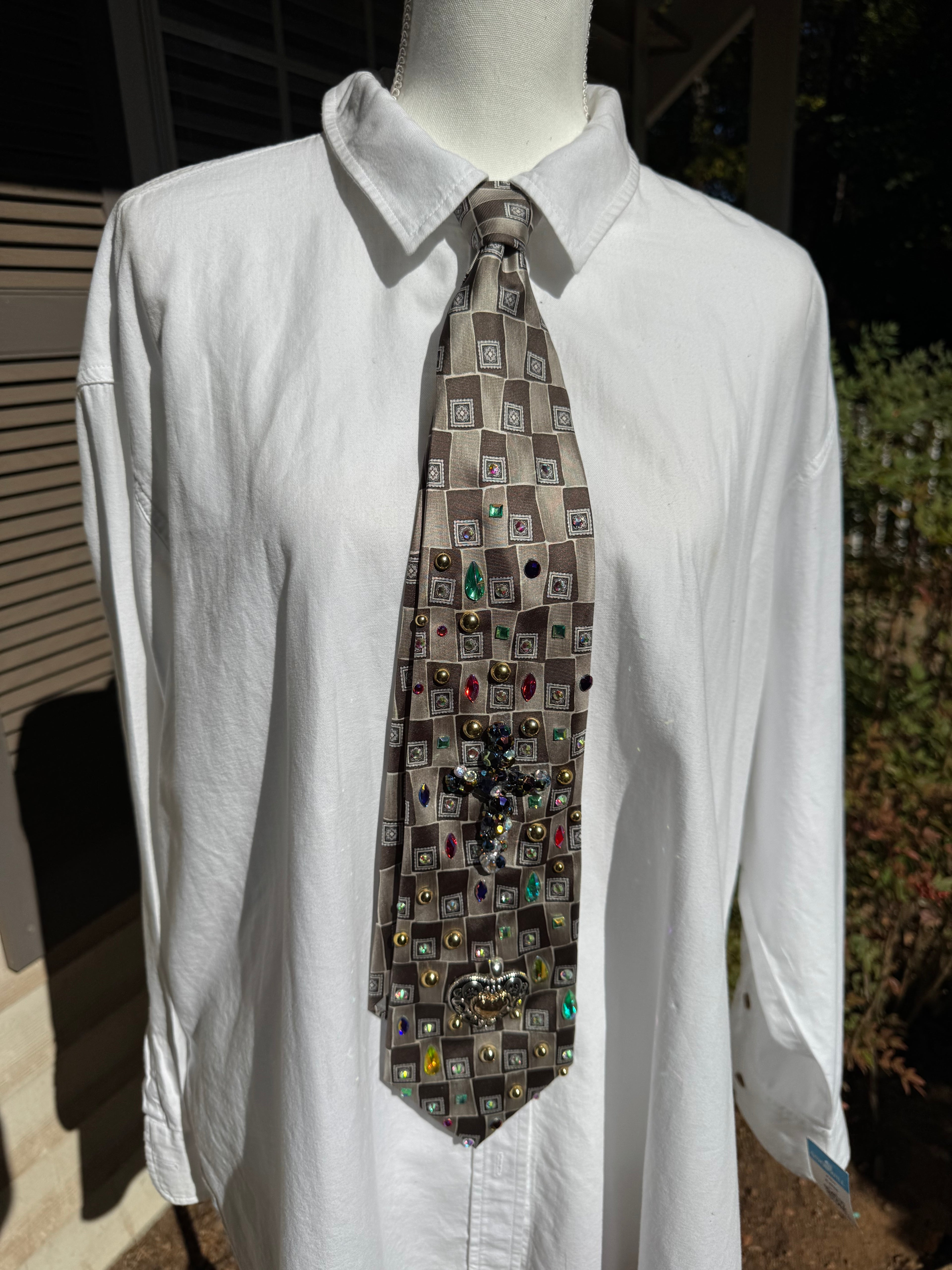 Grey Checkered Iridescent Cross Treasure Box Church Royalty Tie