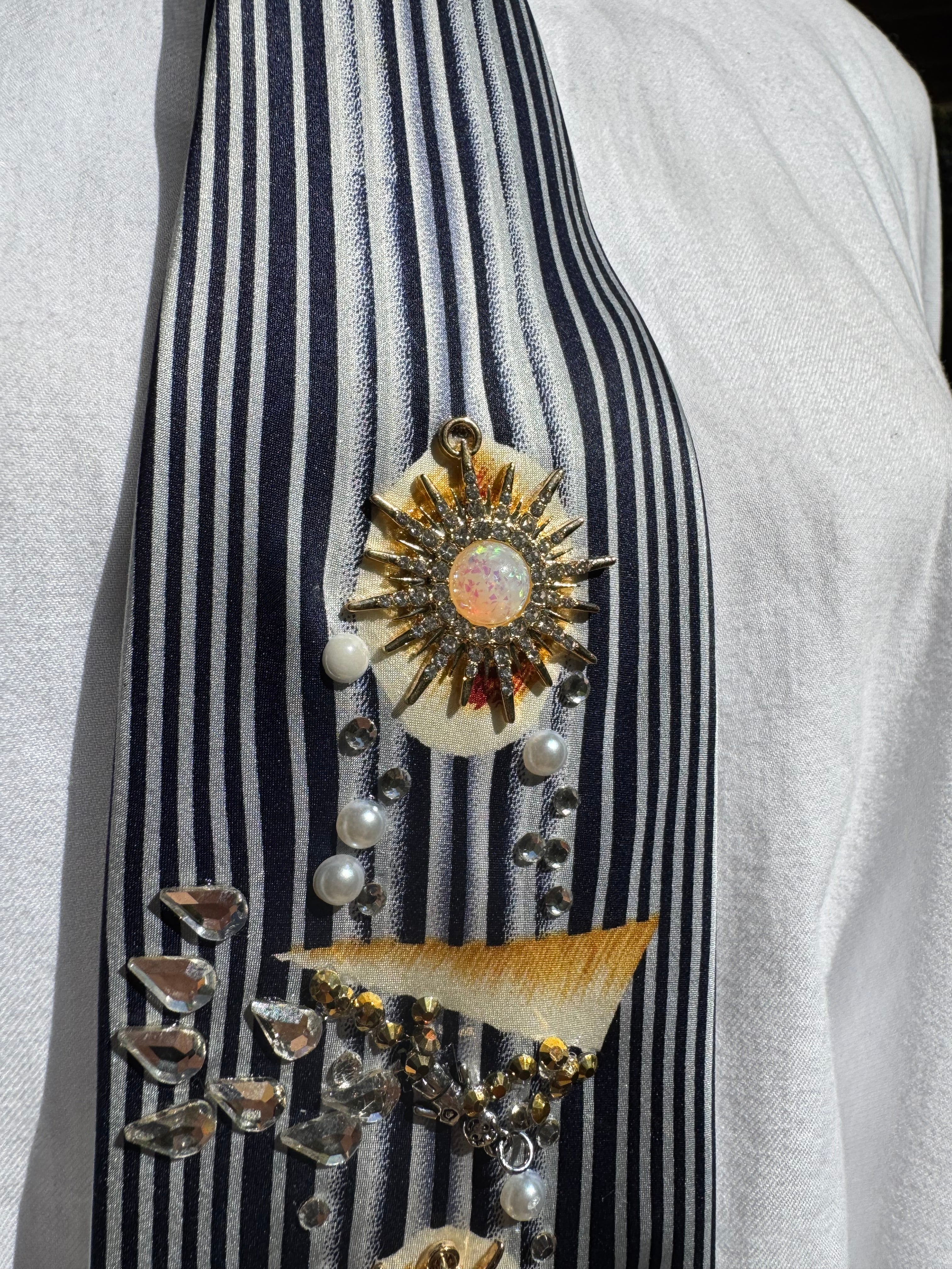 Navy Blue and White Pinstriped Hangglider Nautical Royalty Tie