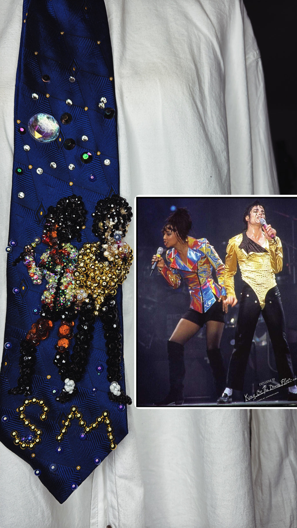 Navy Blue Michael Jackson & Siedah Garrett Performing “I Just Cant Stop Loving You” Live for Dangerous Tour 1992 Tie