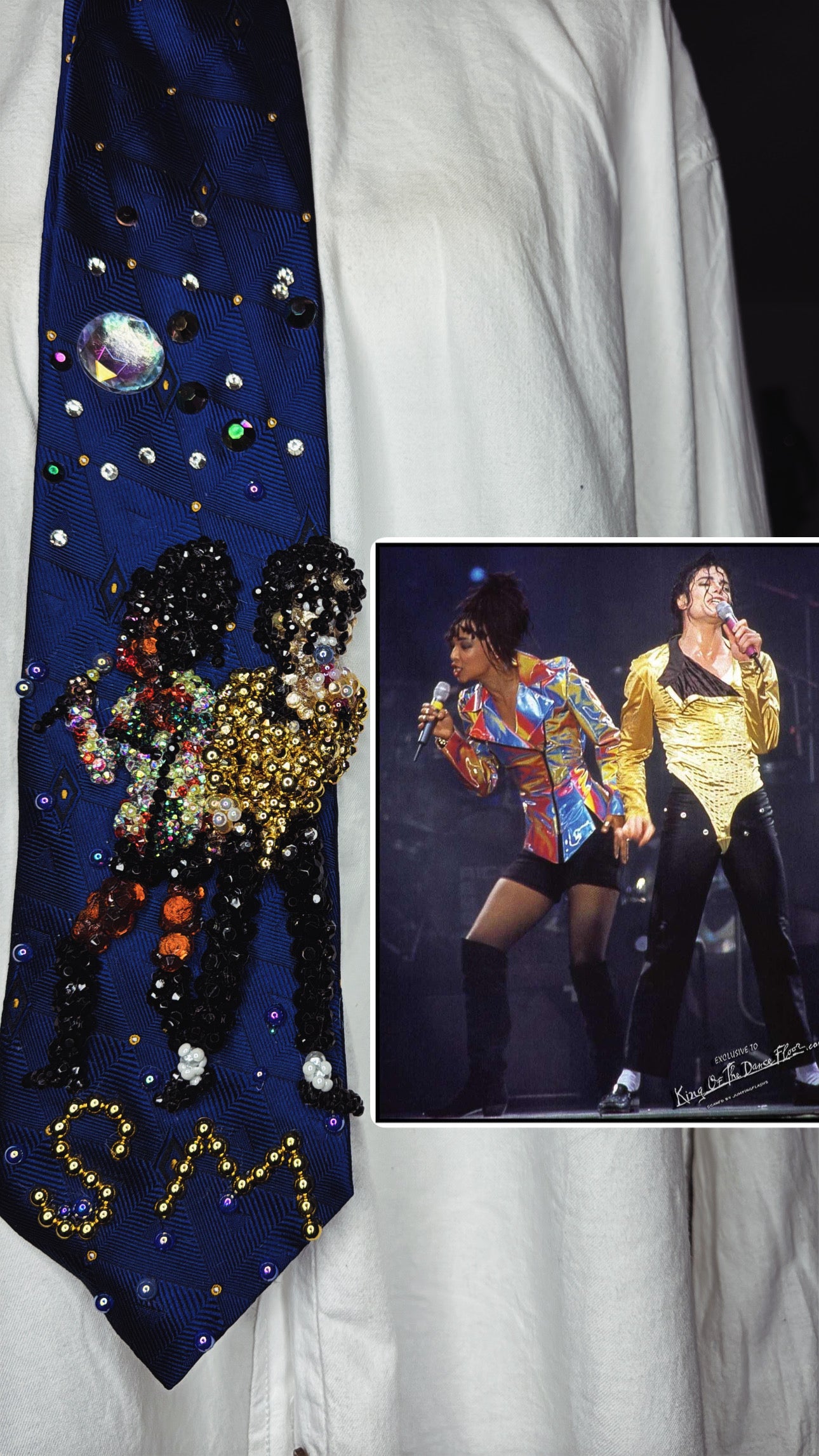Navy Blue Michael Jackson & Siedah Garrett Performing “I Just Cant Stop Loving You” Live for Dangerous Tour 1992 Tie