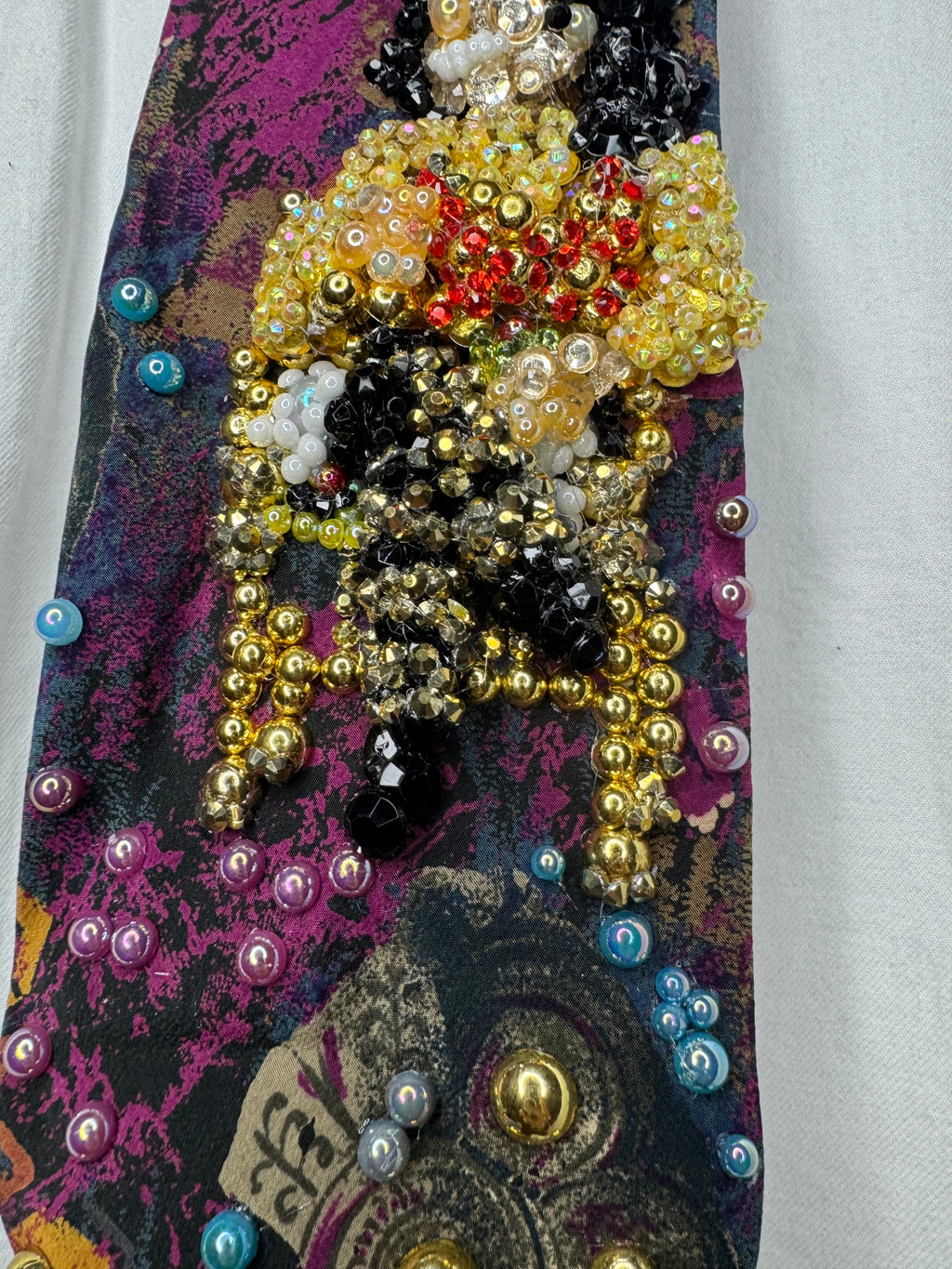 Magenta Marbled Michael Jackson Sitting in Golden Chair Performing Remember the Time with Sprain Ankle 1993 Tie