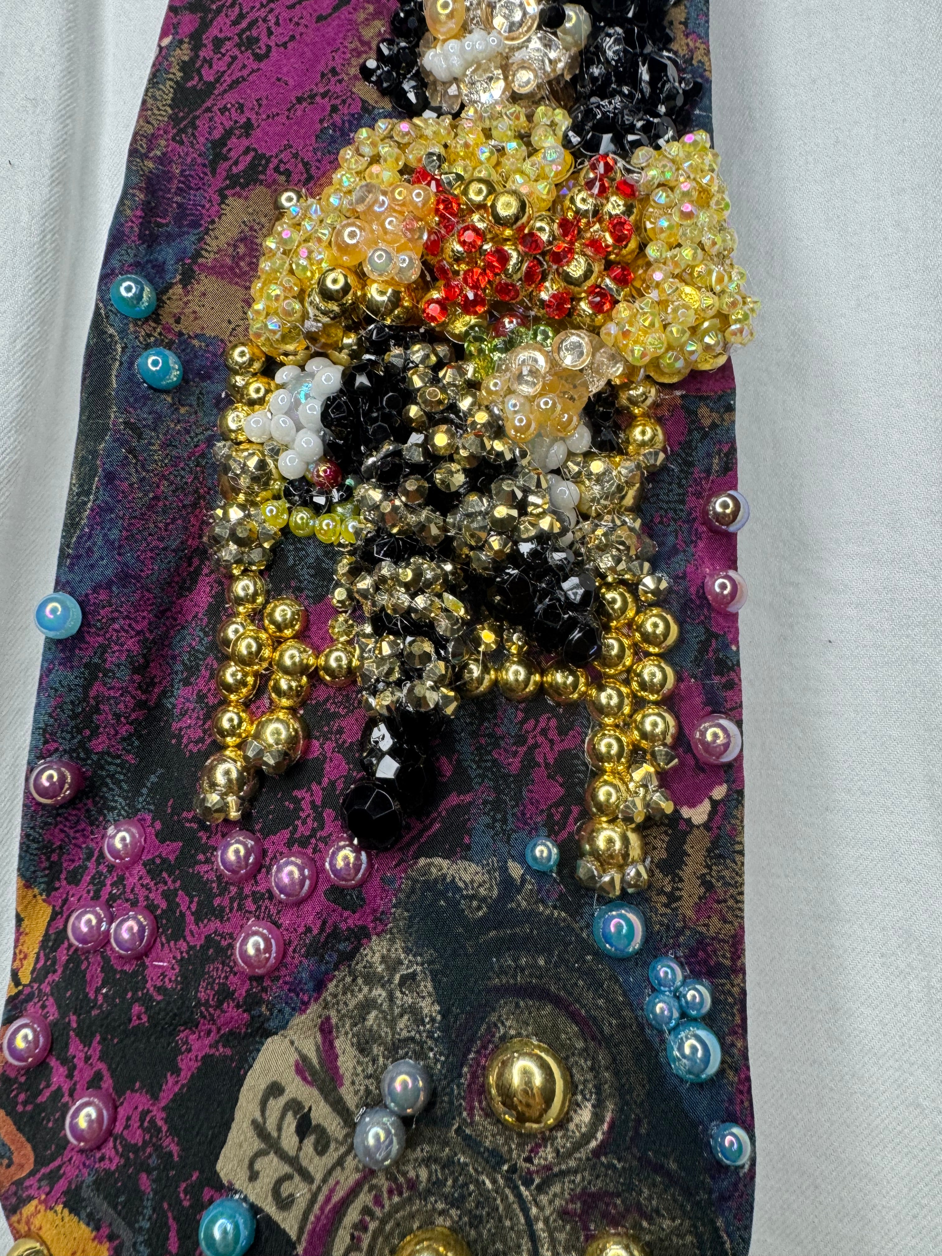 Magenta Marbled Michael Jackson Sitting in Golden Chair Performing Remember the Time with Sprain Ankle 1993 Tie