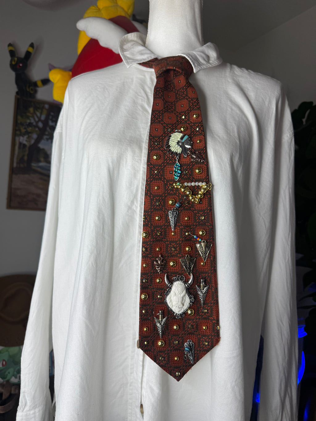 Orange Sweater Print Native vs Buffalo Nature Royalty Tie