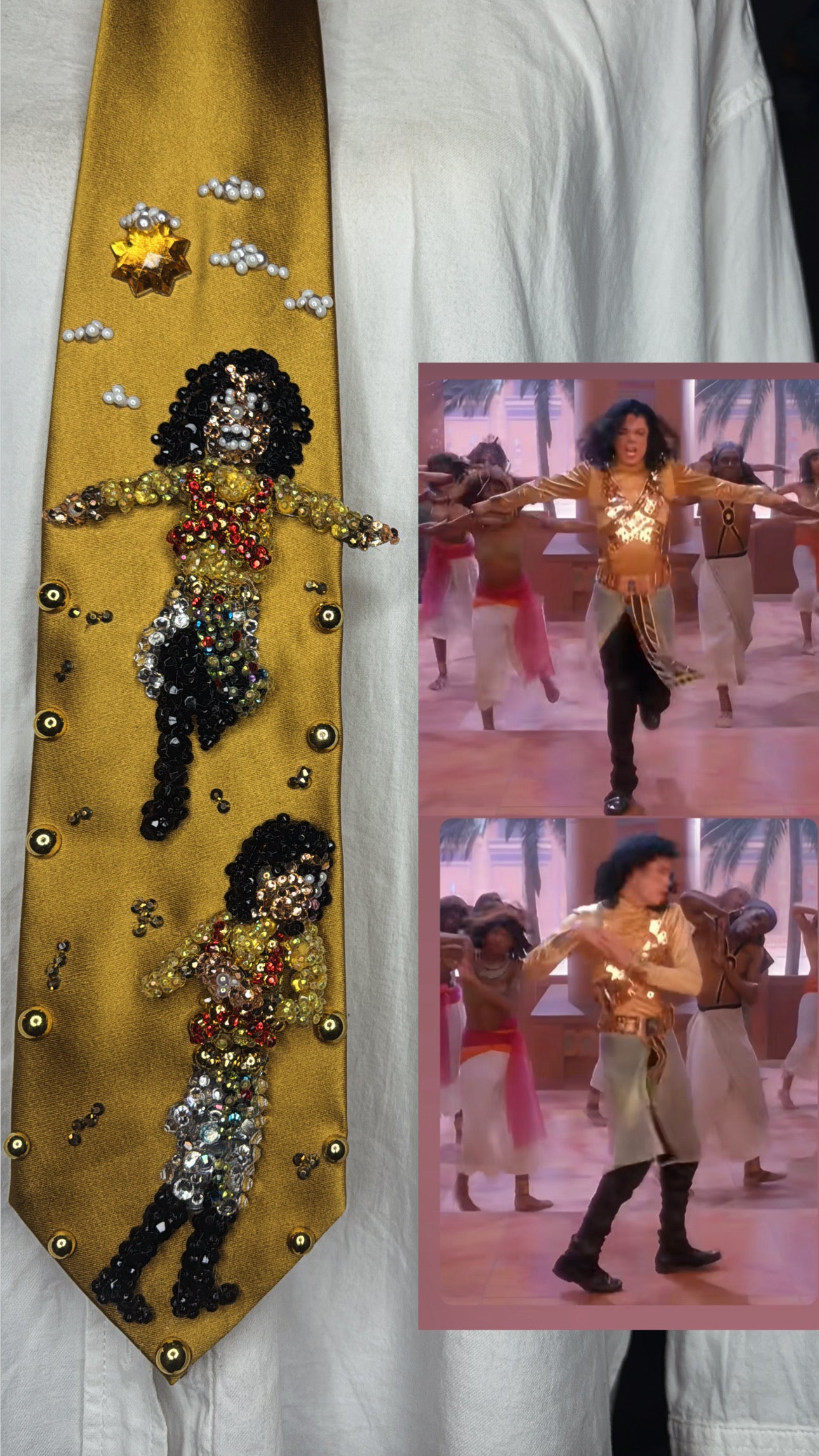 Gold Silk Michael Jackson Hitting T Jump to Hand Tut Twist Double Dance Scene from Remember the Time Short Film