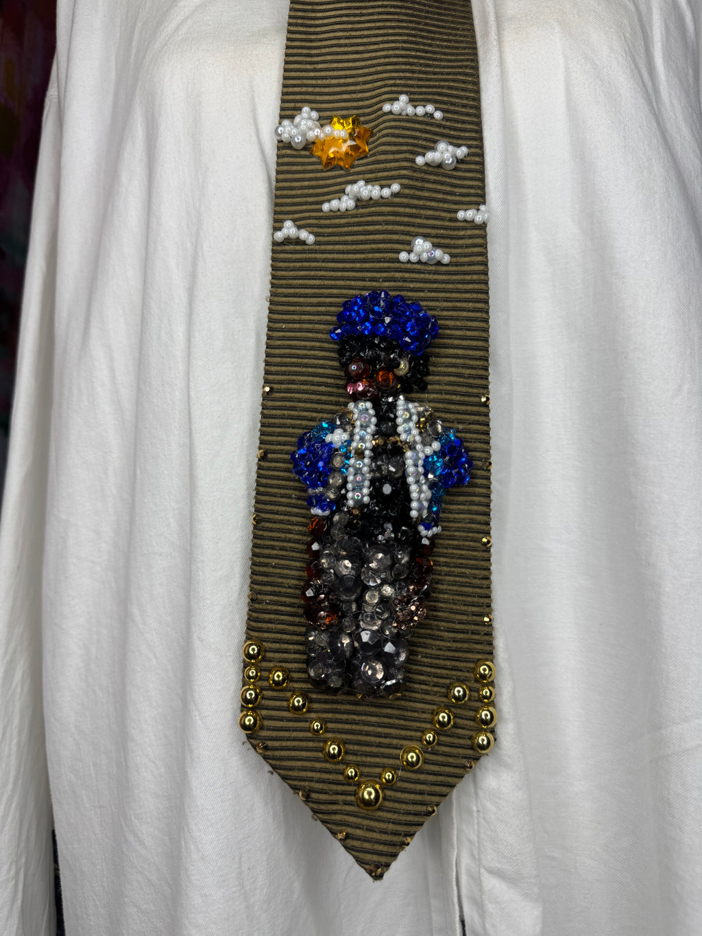 Gold Michael Jackson in Royal Blue Plaid Shirt and Beret Hat for “Say Say Say” Music Video Tie