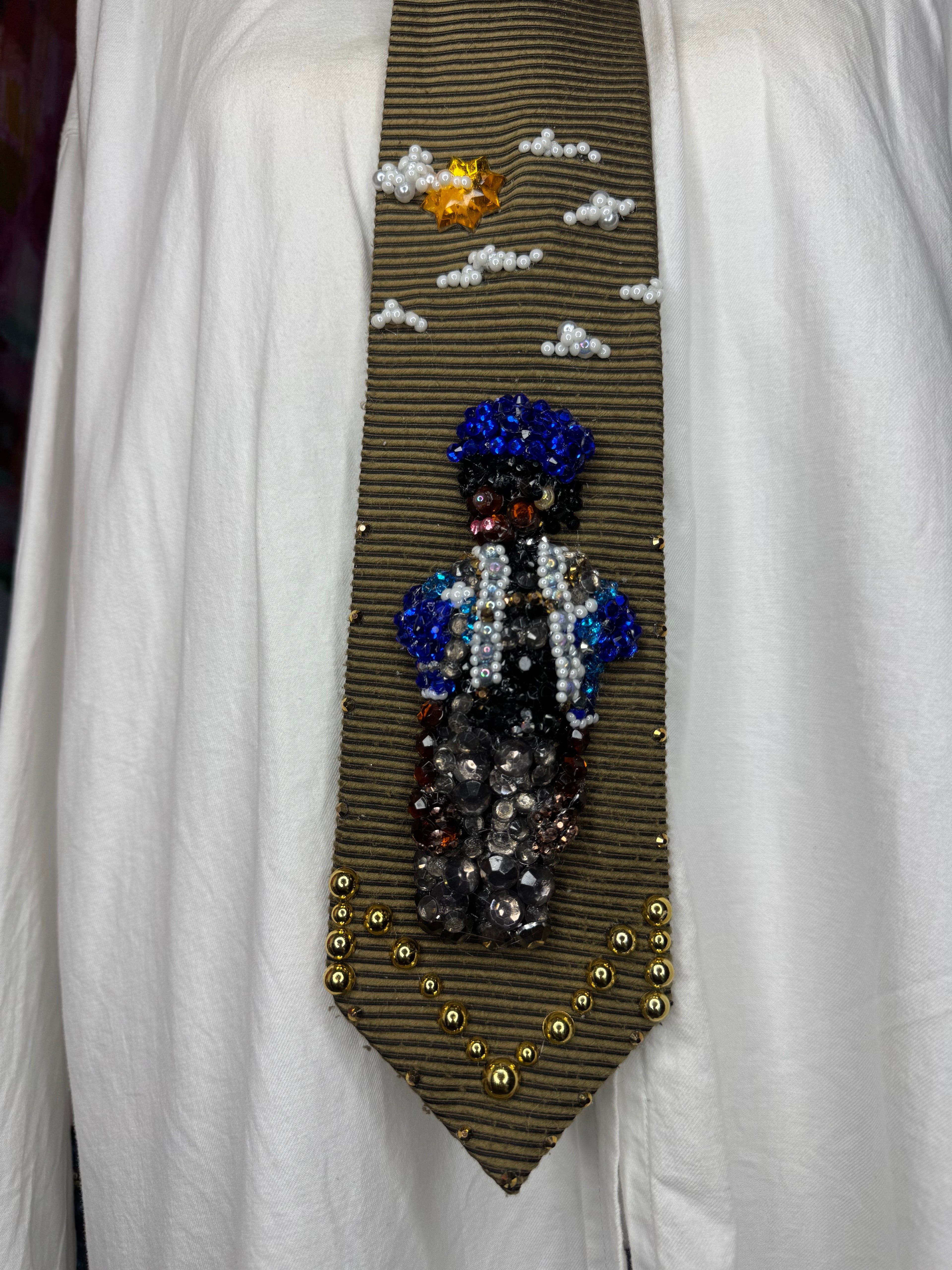 Gold Michael Jackson in Royal Blue Plaid Shirt and Beret Hat for “Say Say Say” Music Video Tie