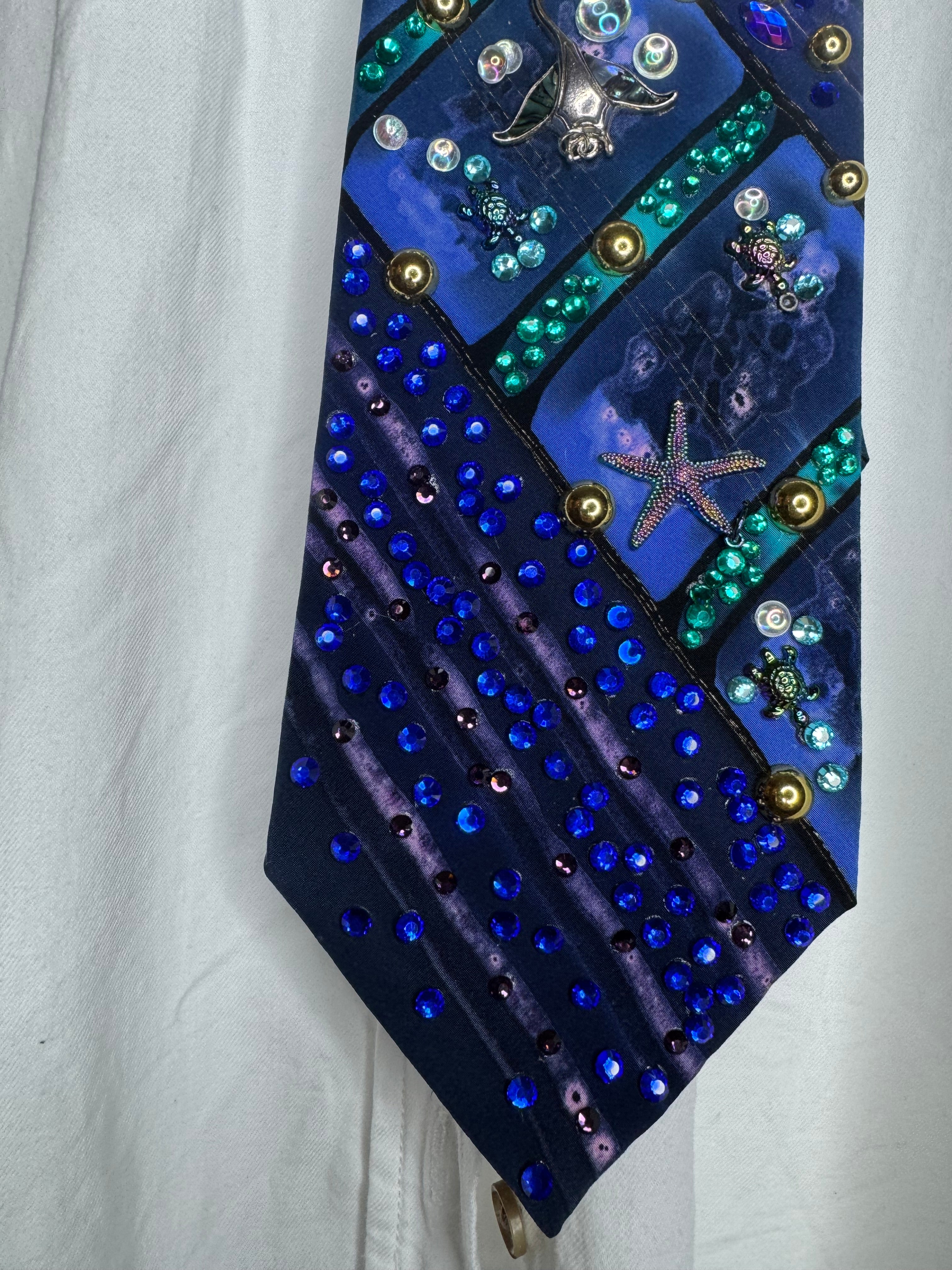 Deep Royal Blue Marbled Aquarium Nature Royalty Tie