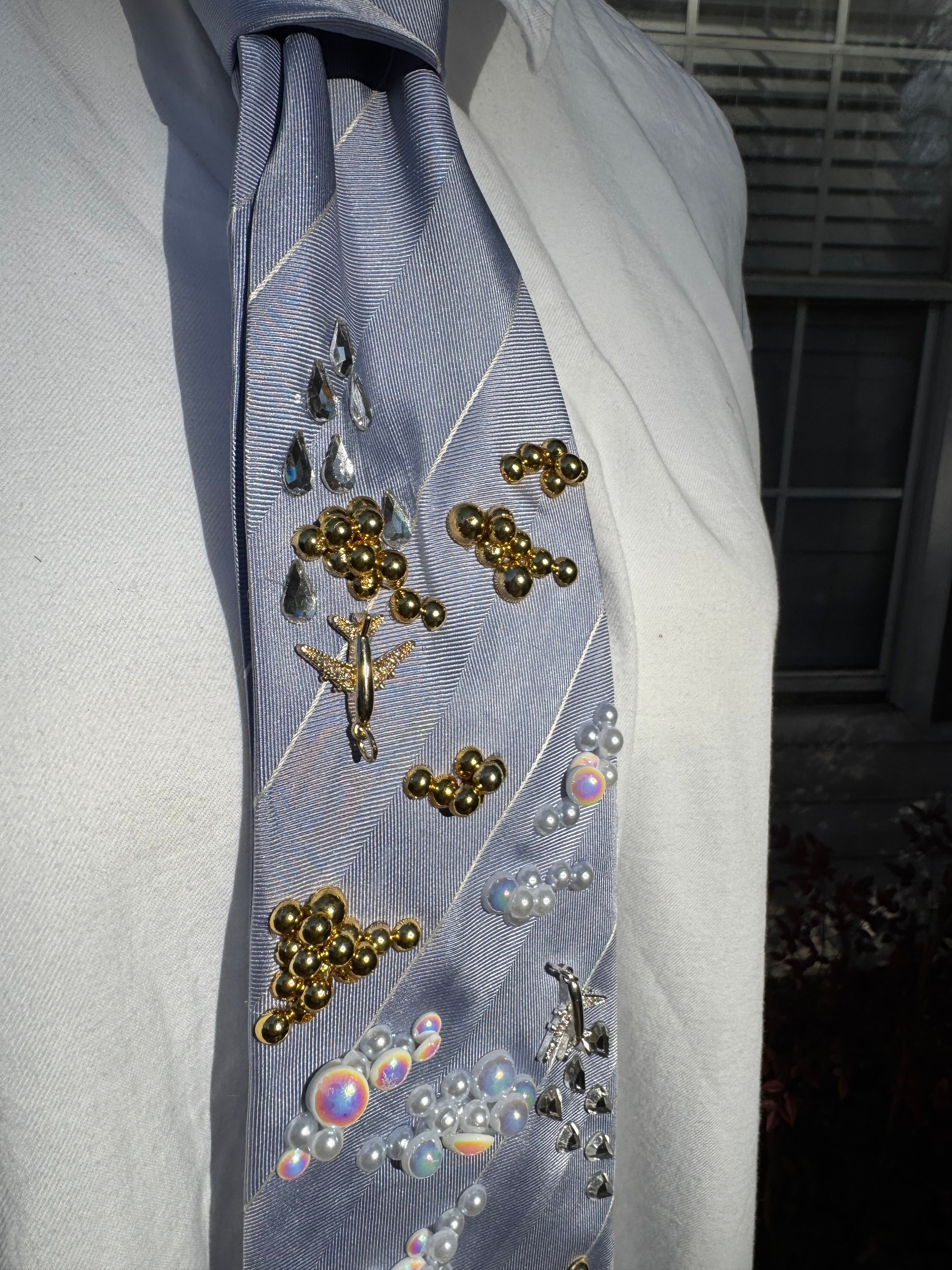 Light Blue Gold/White Clouds and Airplanes Pilot Tie