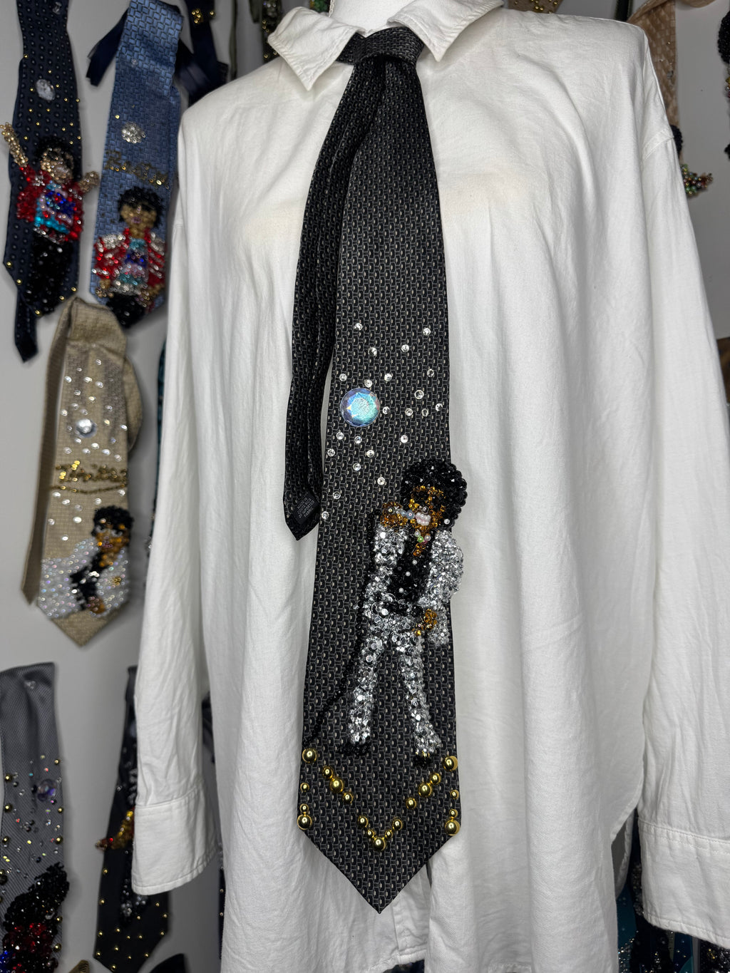 Dark Grey Teen Michael Jackson Singing on Tv in Al Silver Outfit Black Polo Sept 7th 1975 Tie