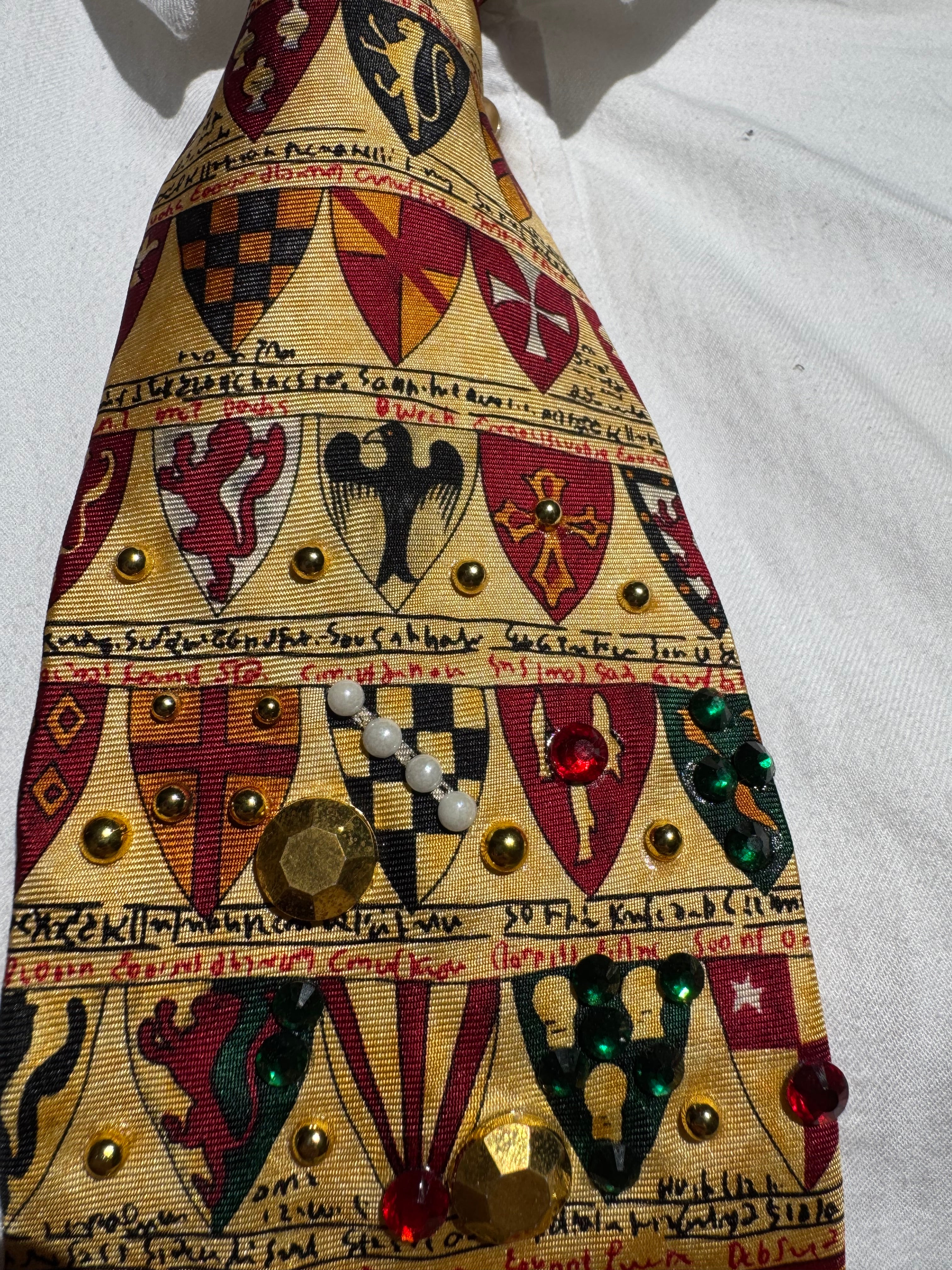 Gold Renaissance Medieval Shields High Class Royalty Tie