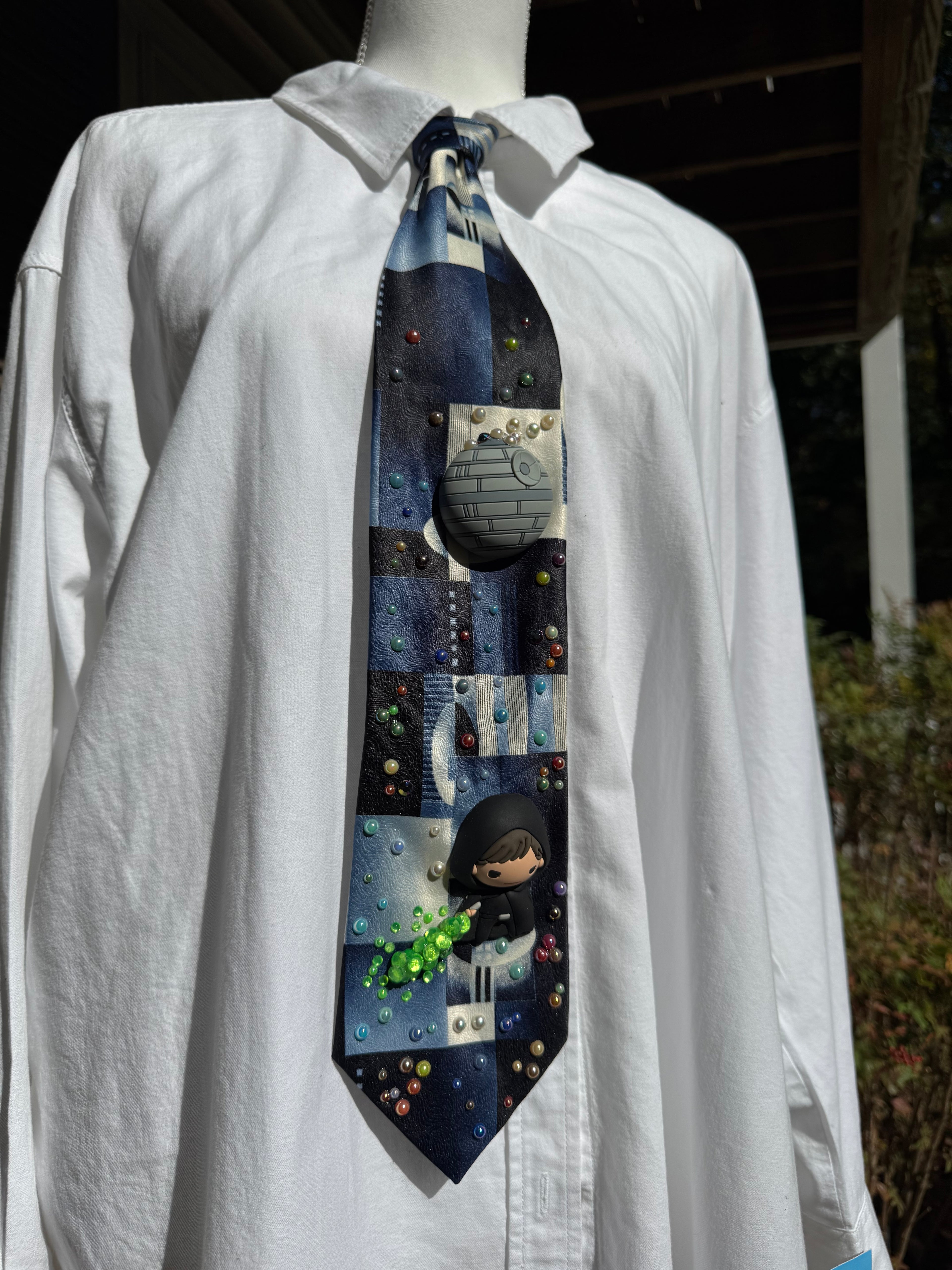 Navy Blue and White Angry Luke Skywalker Under Death Star Ultimate Star Wars Tie