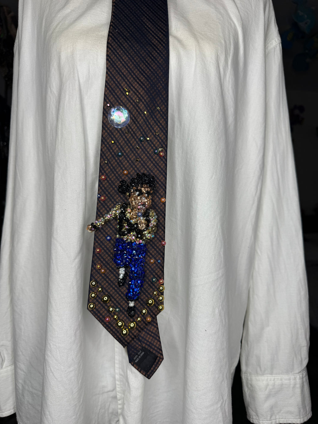 Orange and Navy Blue Plaid Michael Jackson in the Air Performing Workin Day n Night Live at Romania for Dangerous Tour 1992 Tie
