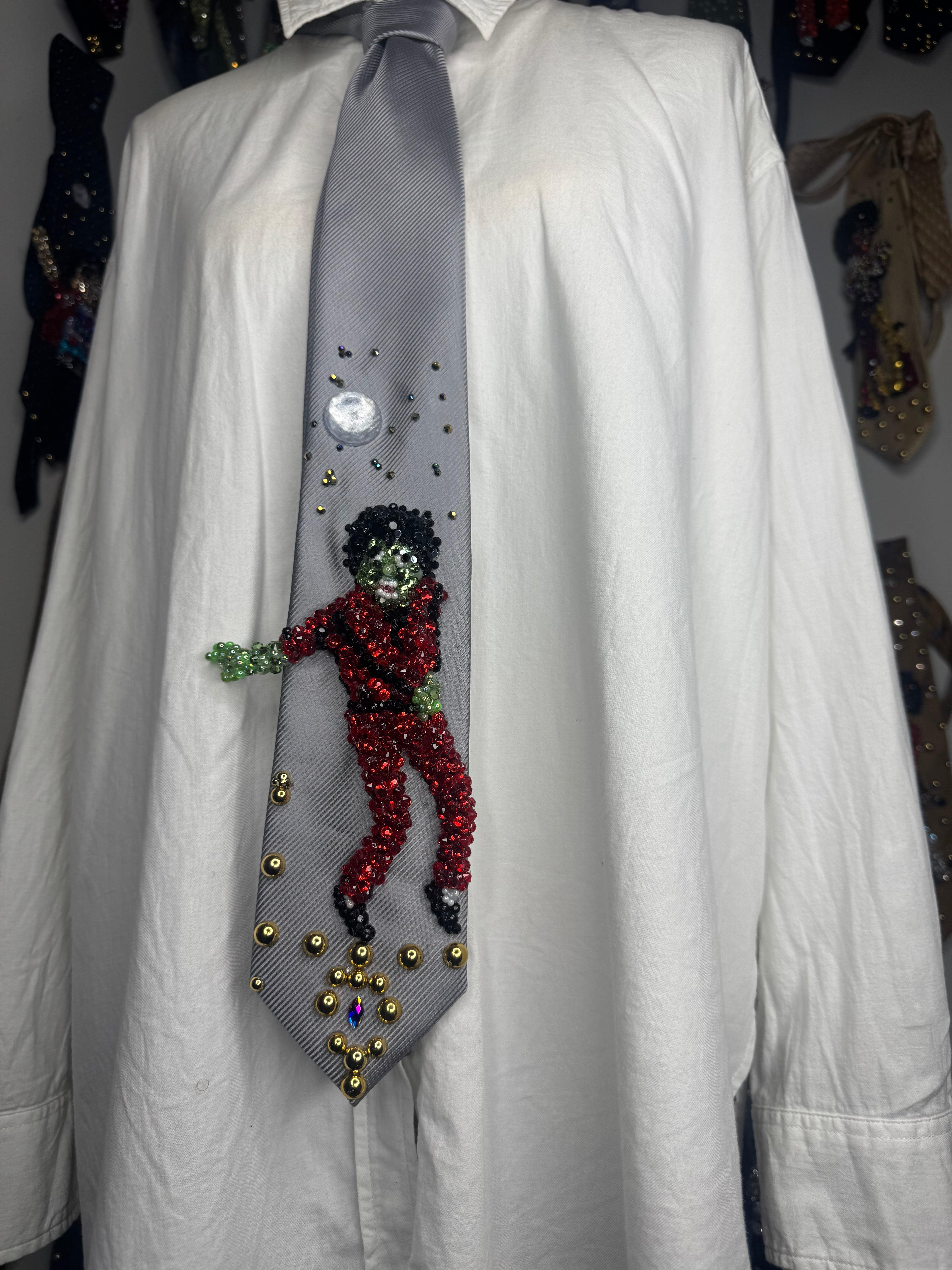 Grey Zombie Michael Jackson Hitting Crotch Grab Arm Out Move In Thriller Short Film Tie