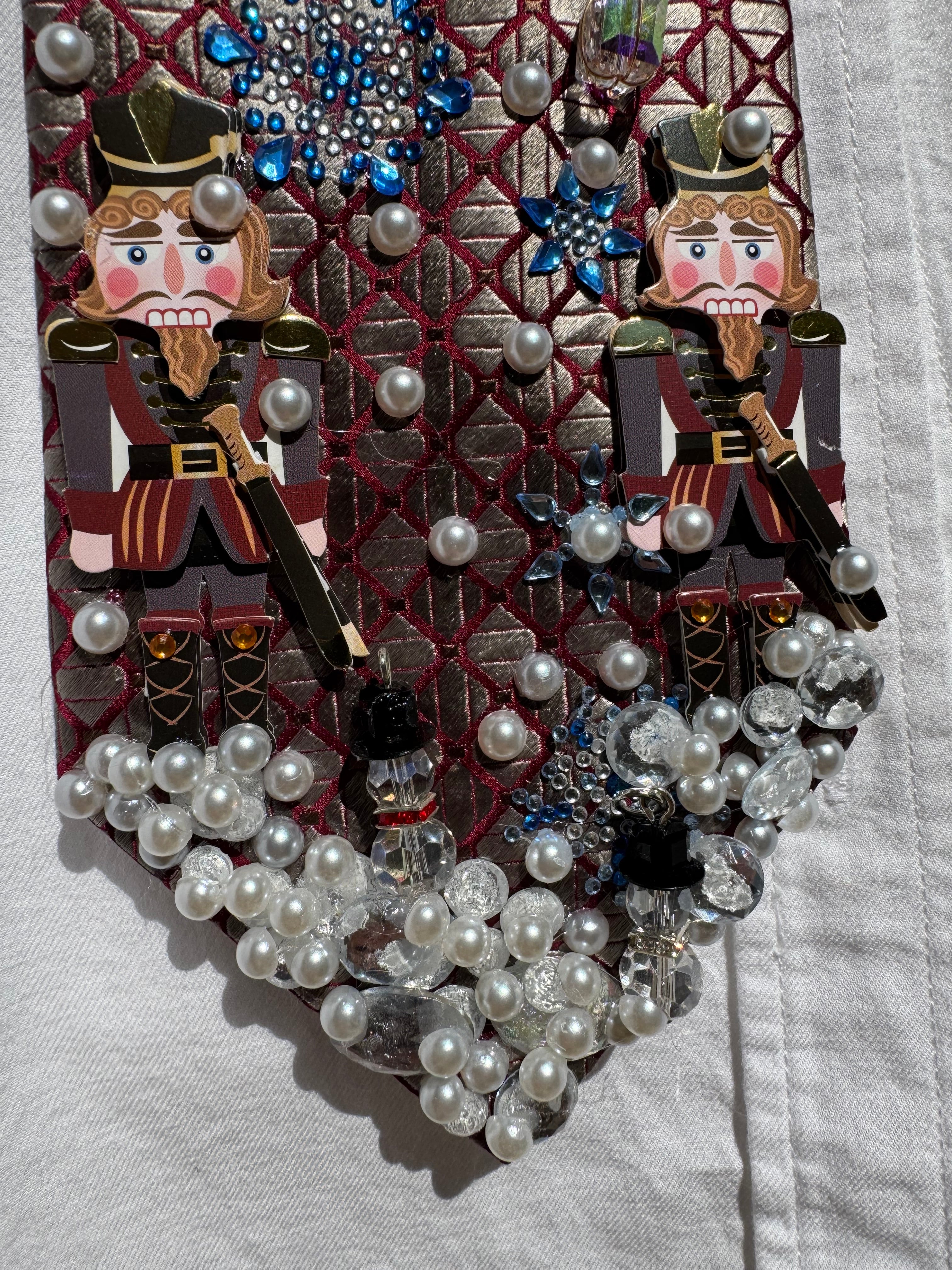 Grey and Red Nutcracker Gaurds In Winterland Christmas Tie