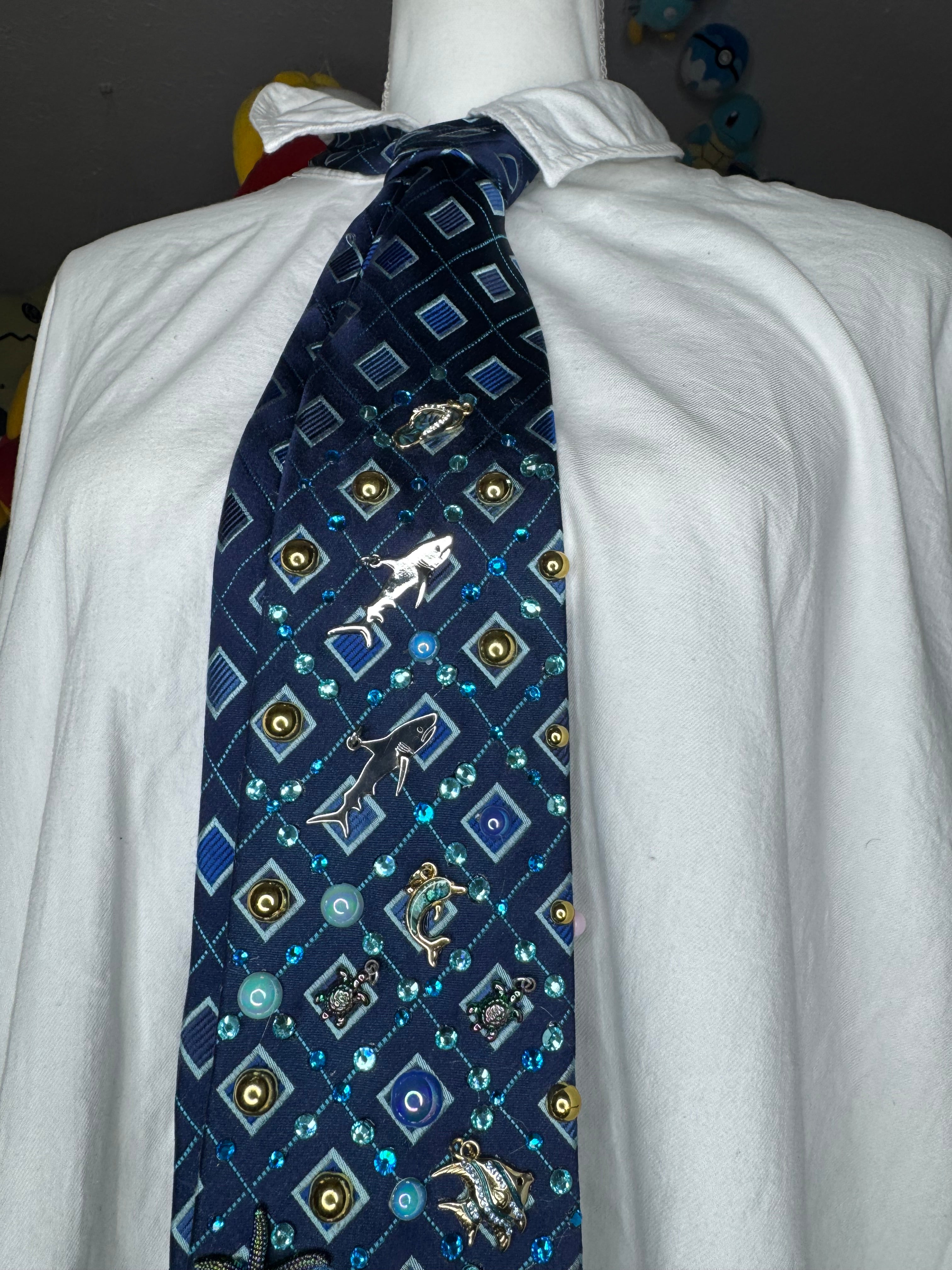 Navy Blue Ocean Floor Tropical Treasure Box Royalty Tie
