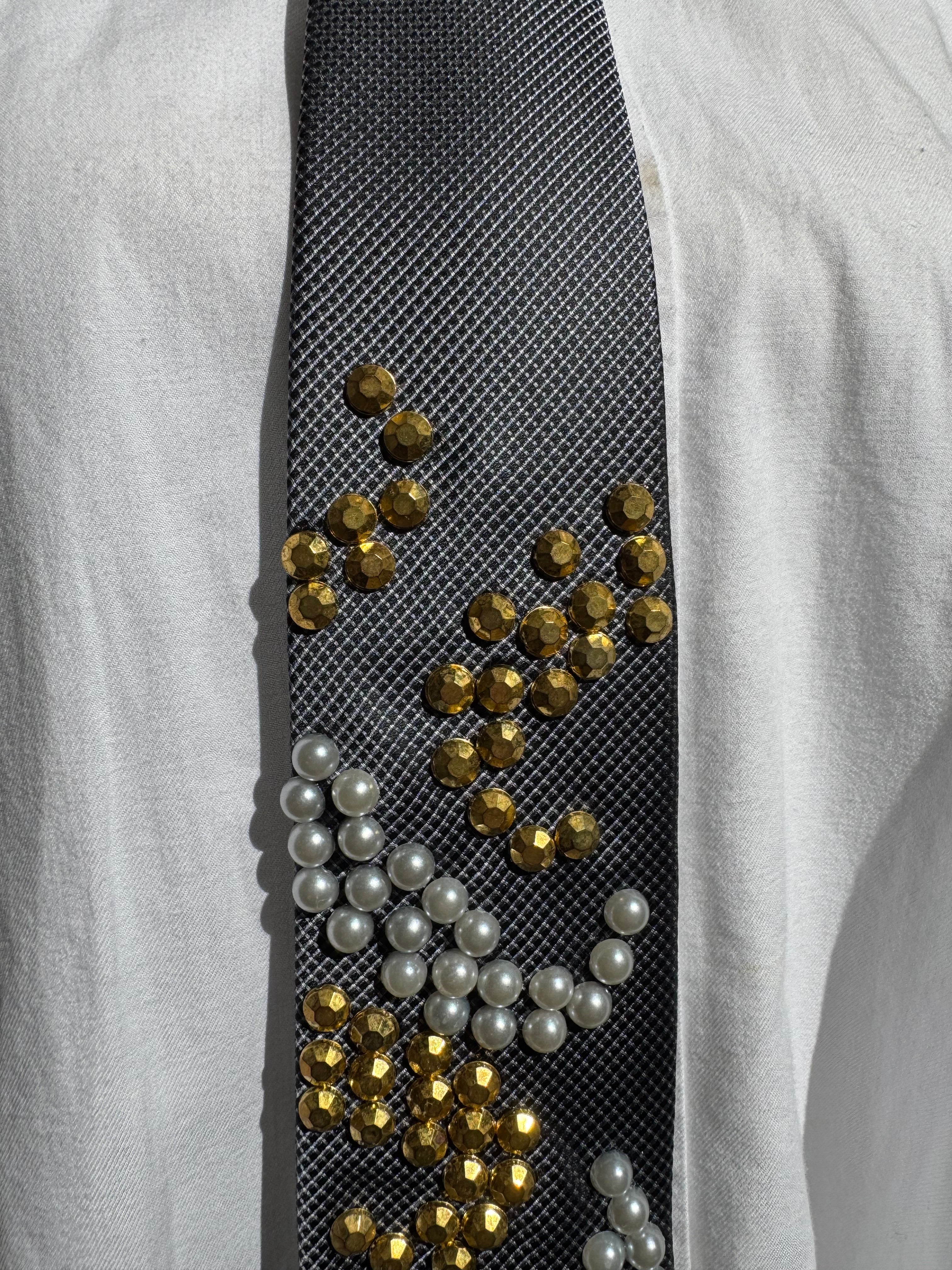 Grey Pearled And Gold Tentacles Octopus Nature Royalty Tie