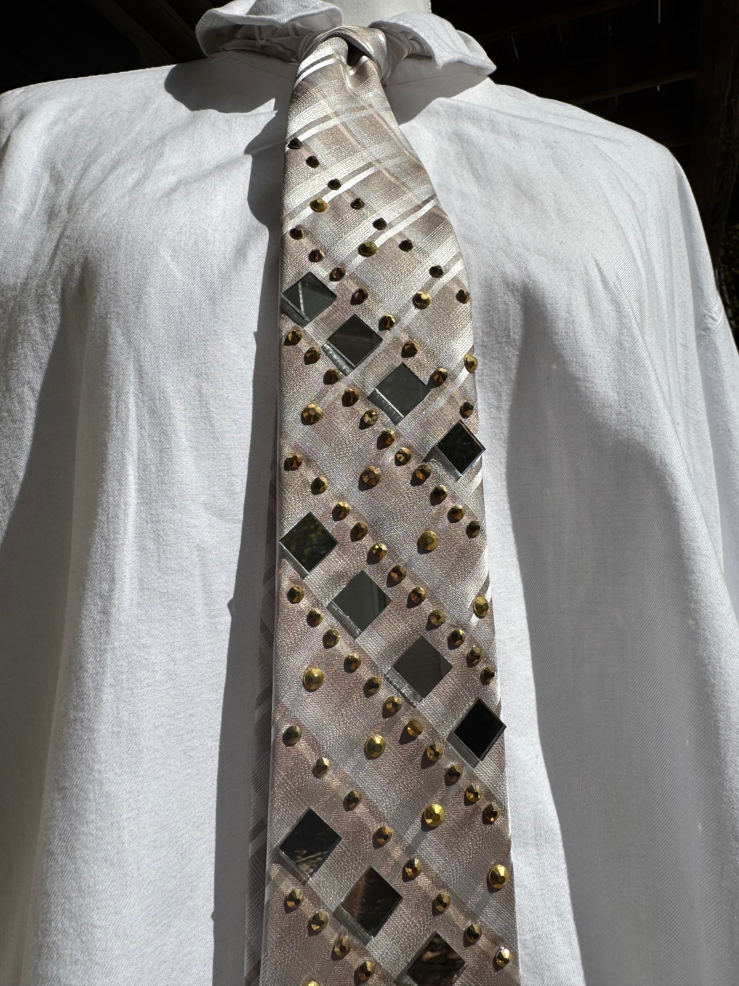 Beige and White Plaid Jagaur Luxurious Futuristic Royalty Tie
