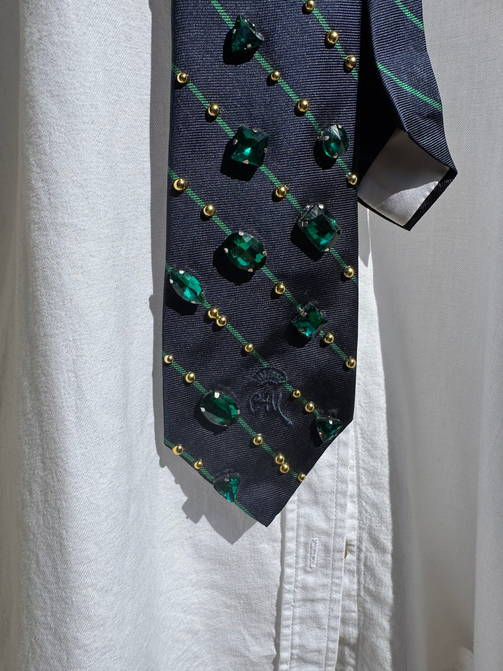 Navy Blue and Green Striped High Class Royalty Tie