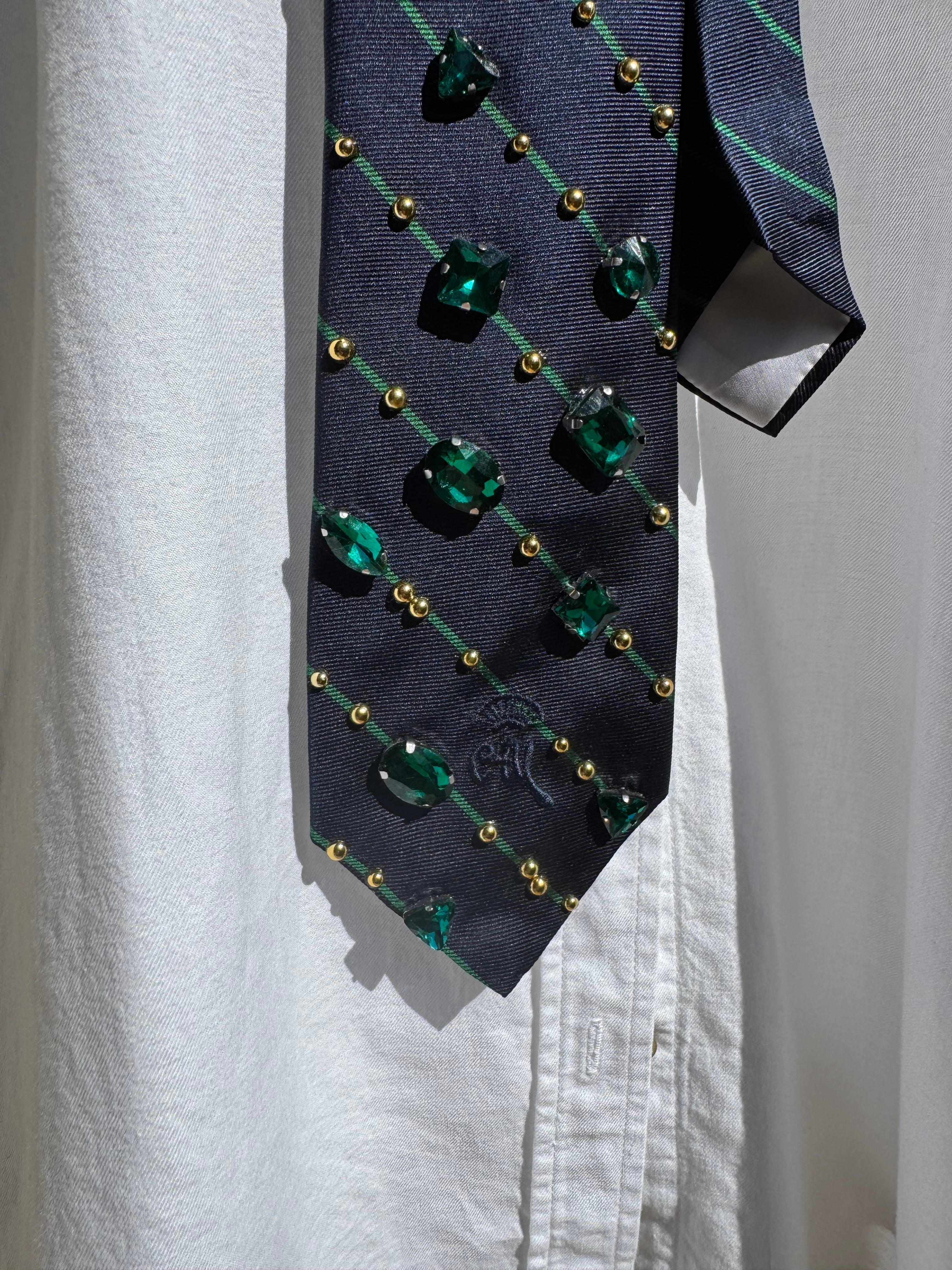 Navy Blue and Green Striped High Class Royalty Tie