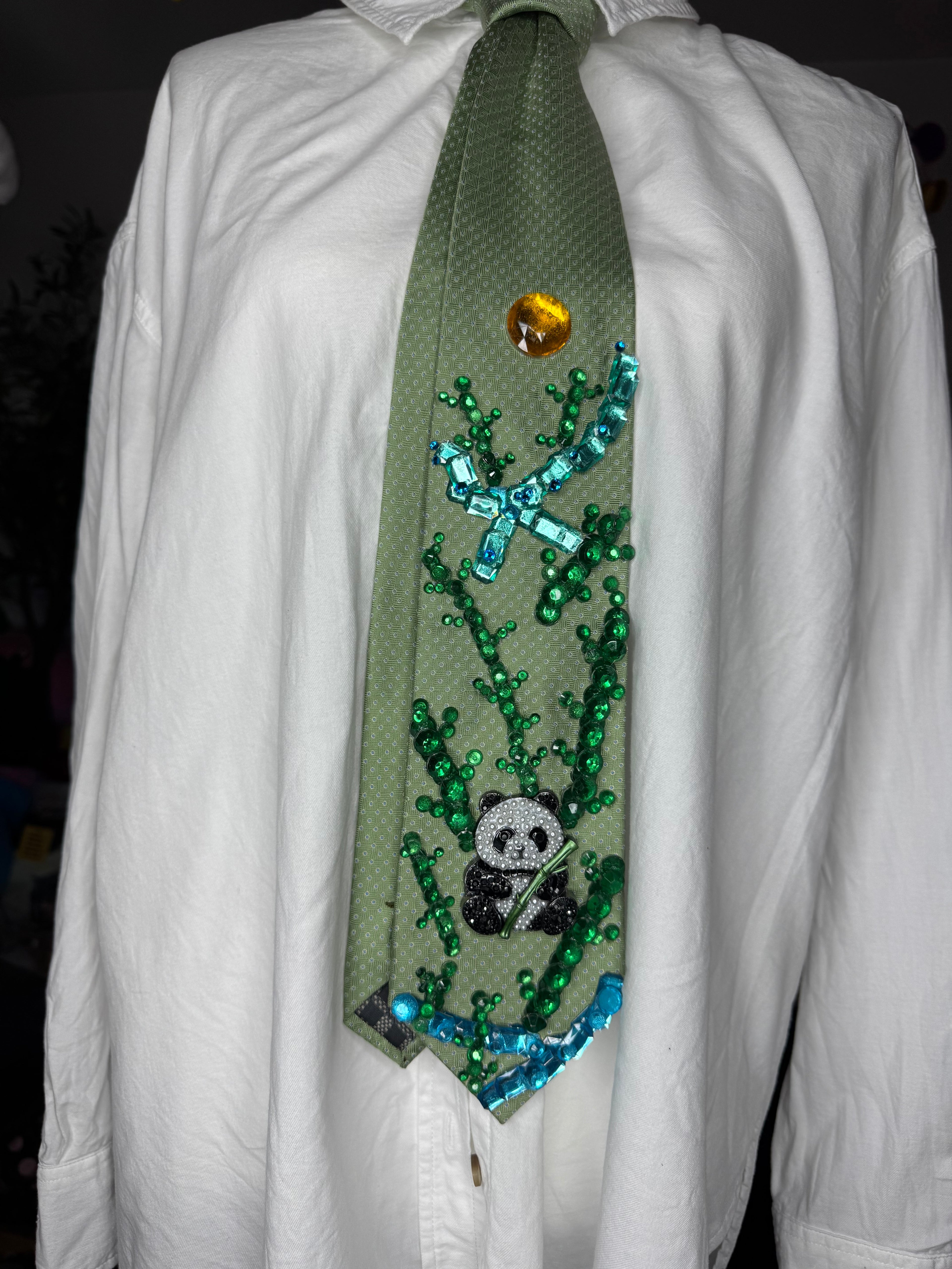 Green Panda In Bamboo Forest Nature Royalty Tie