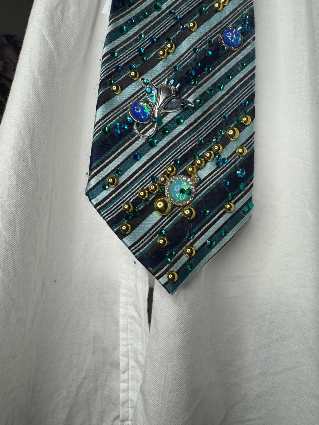 Tri Tone Striped Turquoise Aquatic Stingray Royalty Tie