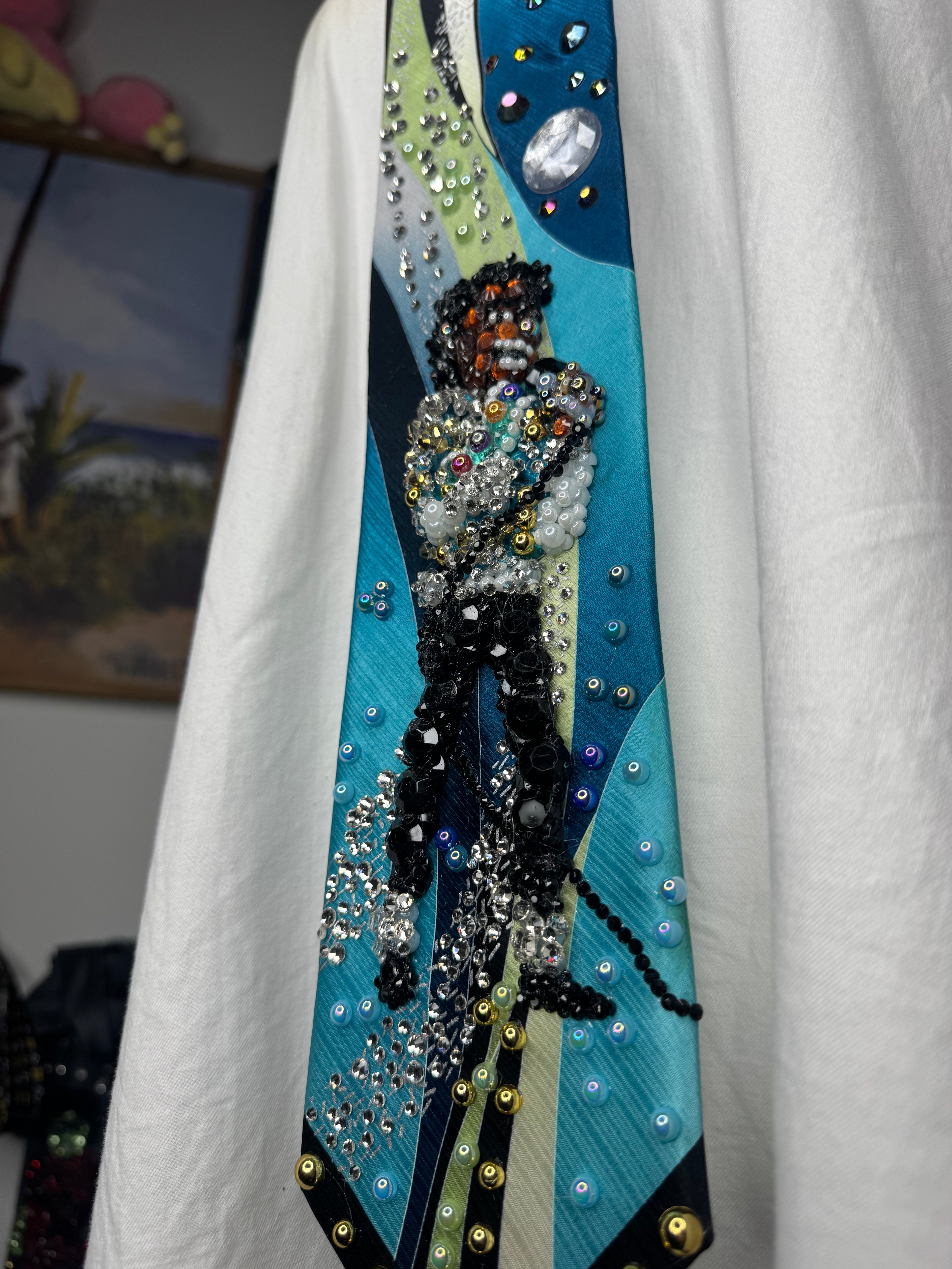 Tri Tone Blue Michael Jackson in Light Blue Military Jacket In Tundratown Aug 5th 1984 Victory Tour Tie