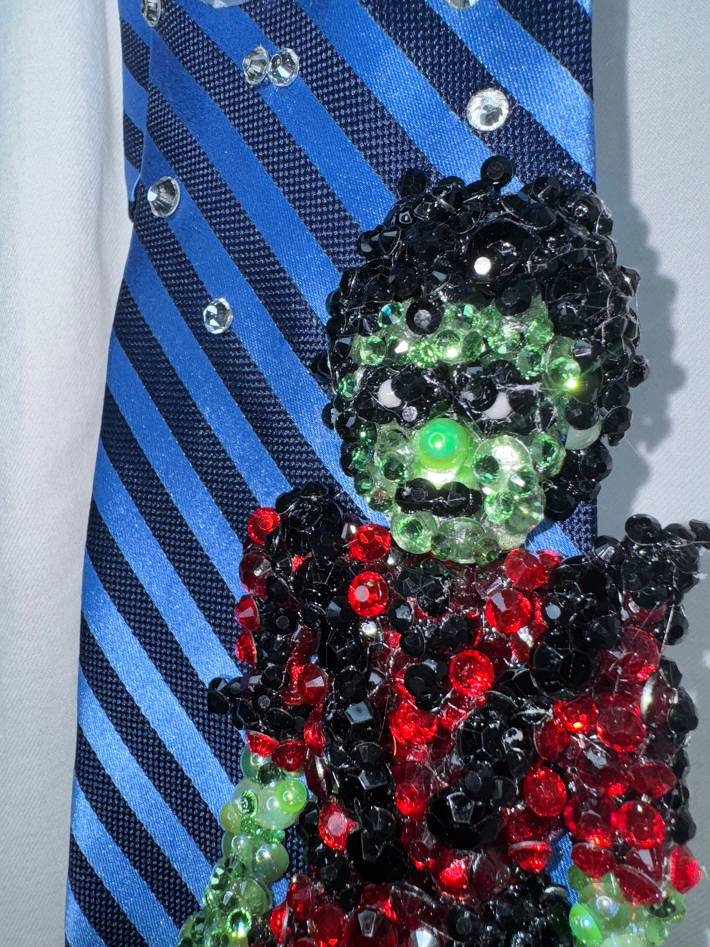 Two Tone Blue Striped Zombie Michael Jackson Hitting Low Leg Slide Move In Thriller Short Film Tie
