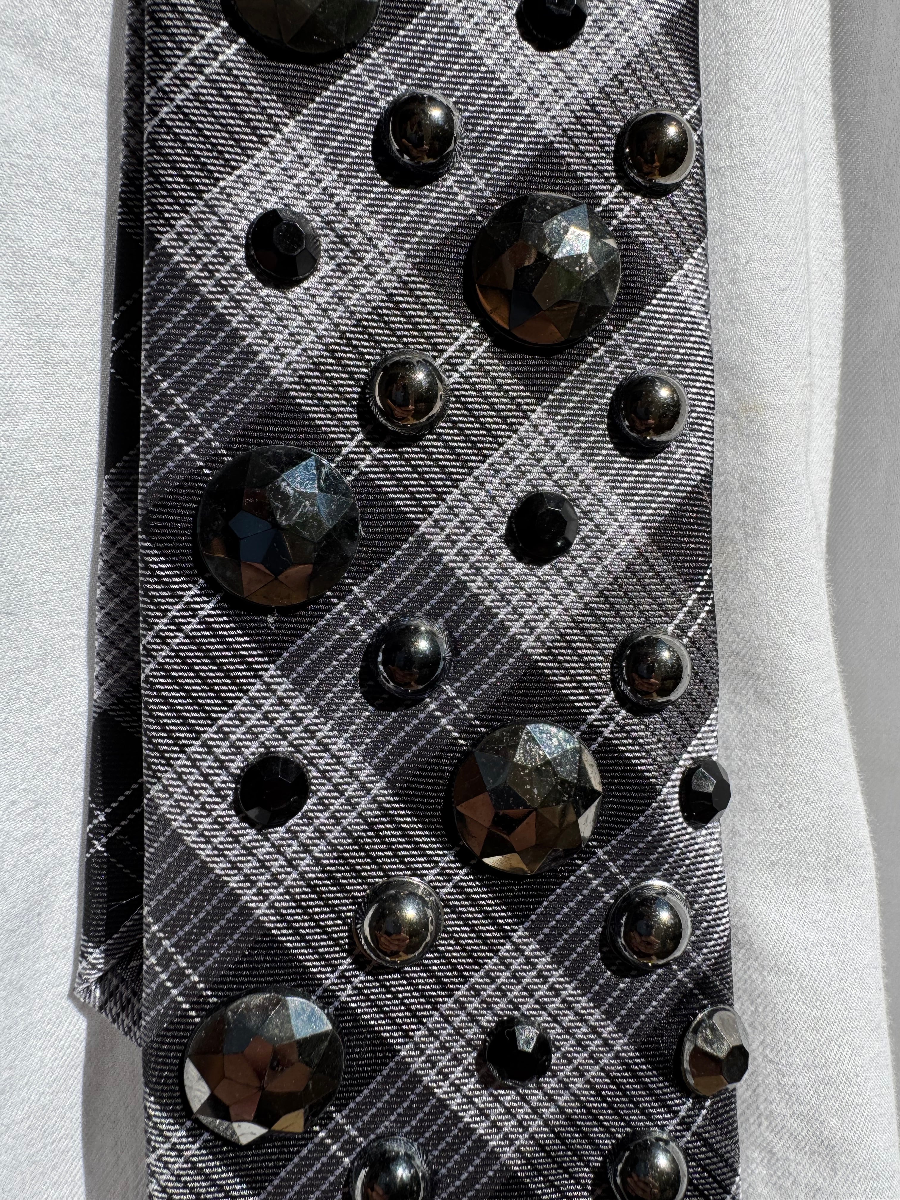Grey and Black Plaid King of Hearts High Class Royalty Tie