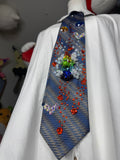 Navy Blue and Grey Yoshi Activating Star Power Near Fireballs Mario Kart Tie