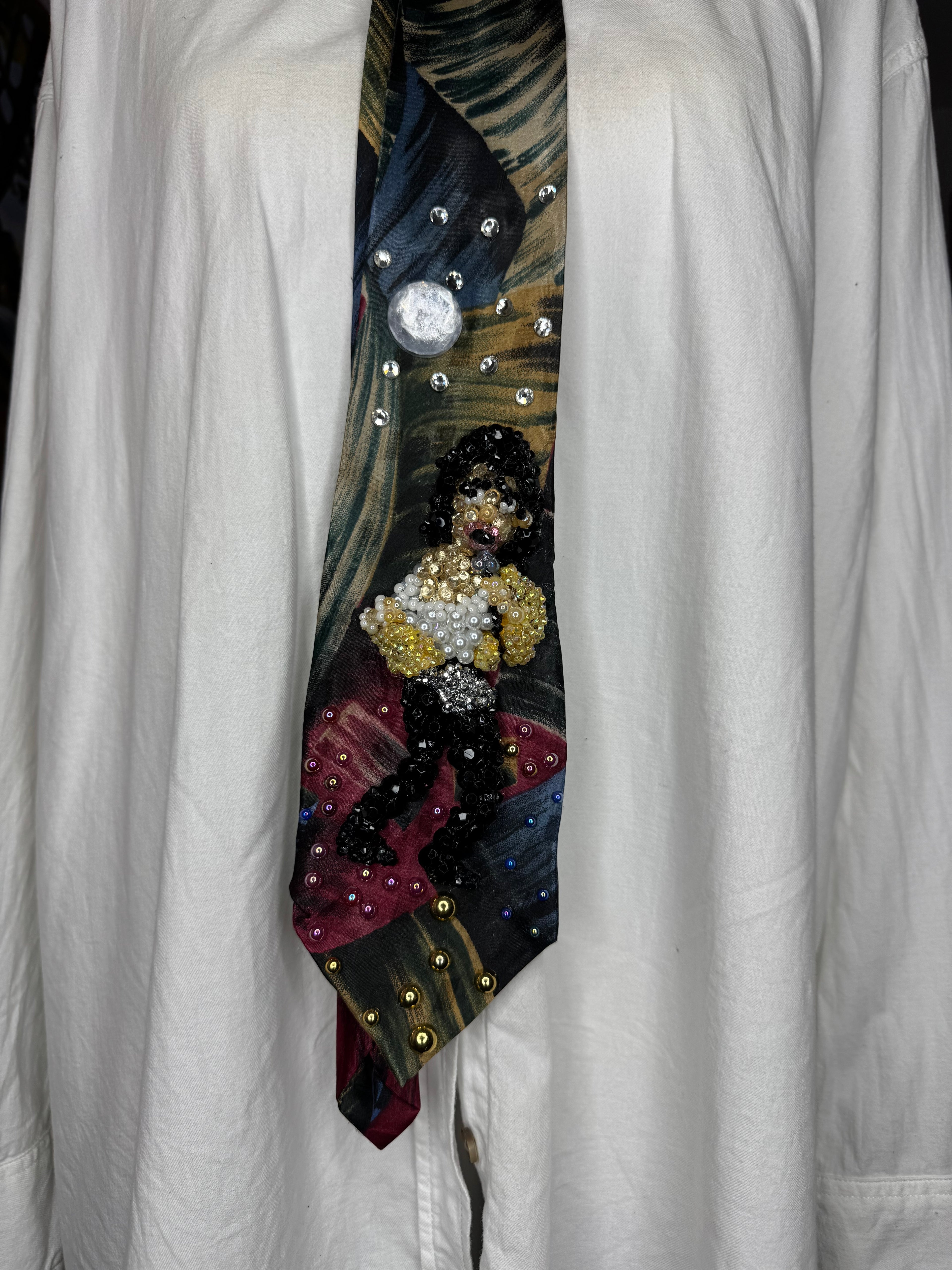 Multicolored Marbled Michael Jackson Throwing Shirt & Jacket Back in Come Together Music Video Tie