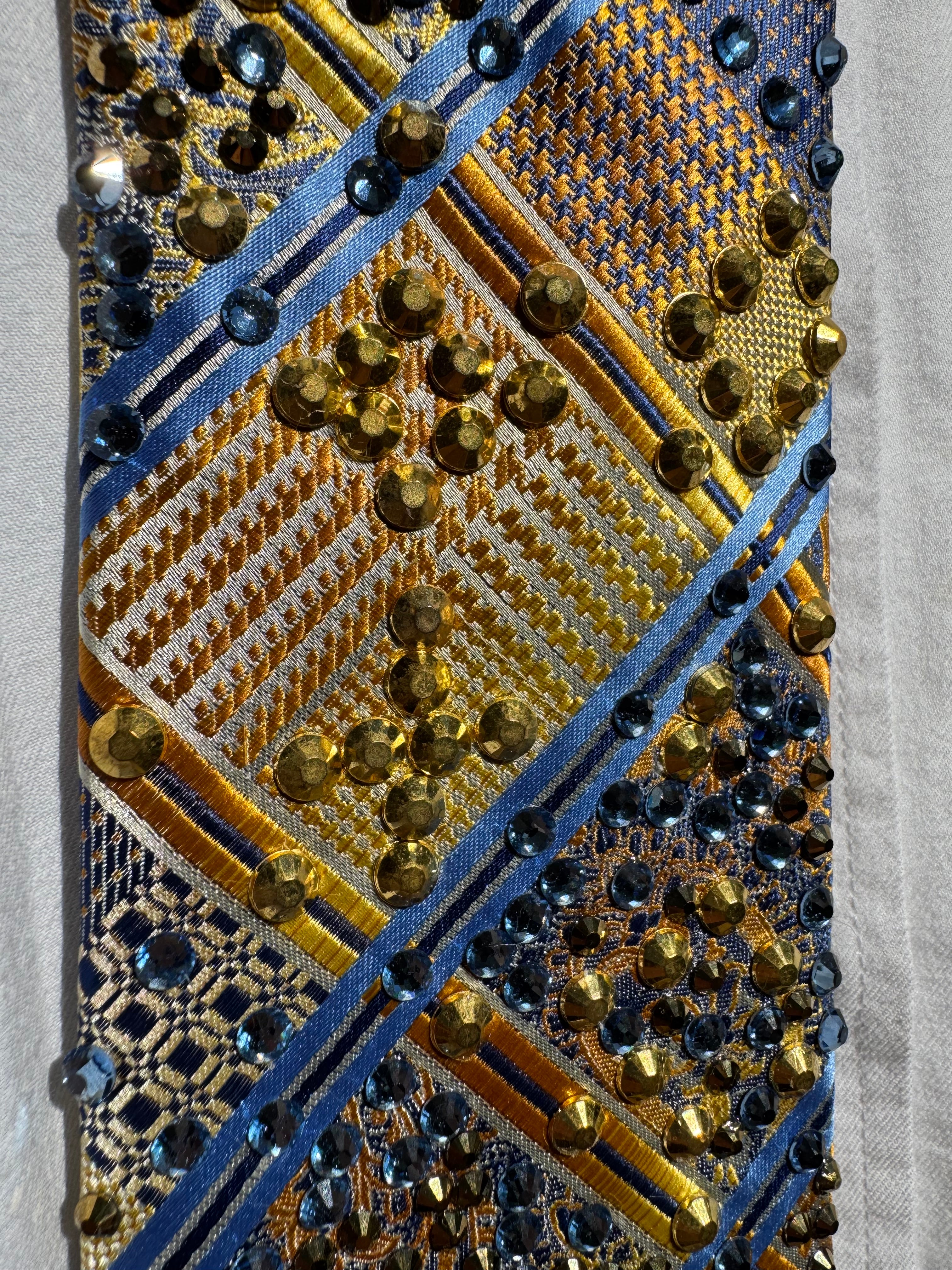 Gold and Blue Egyptian Print High Class Royalty Tie
