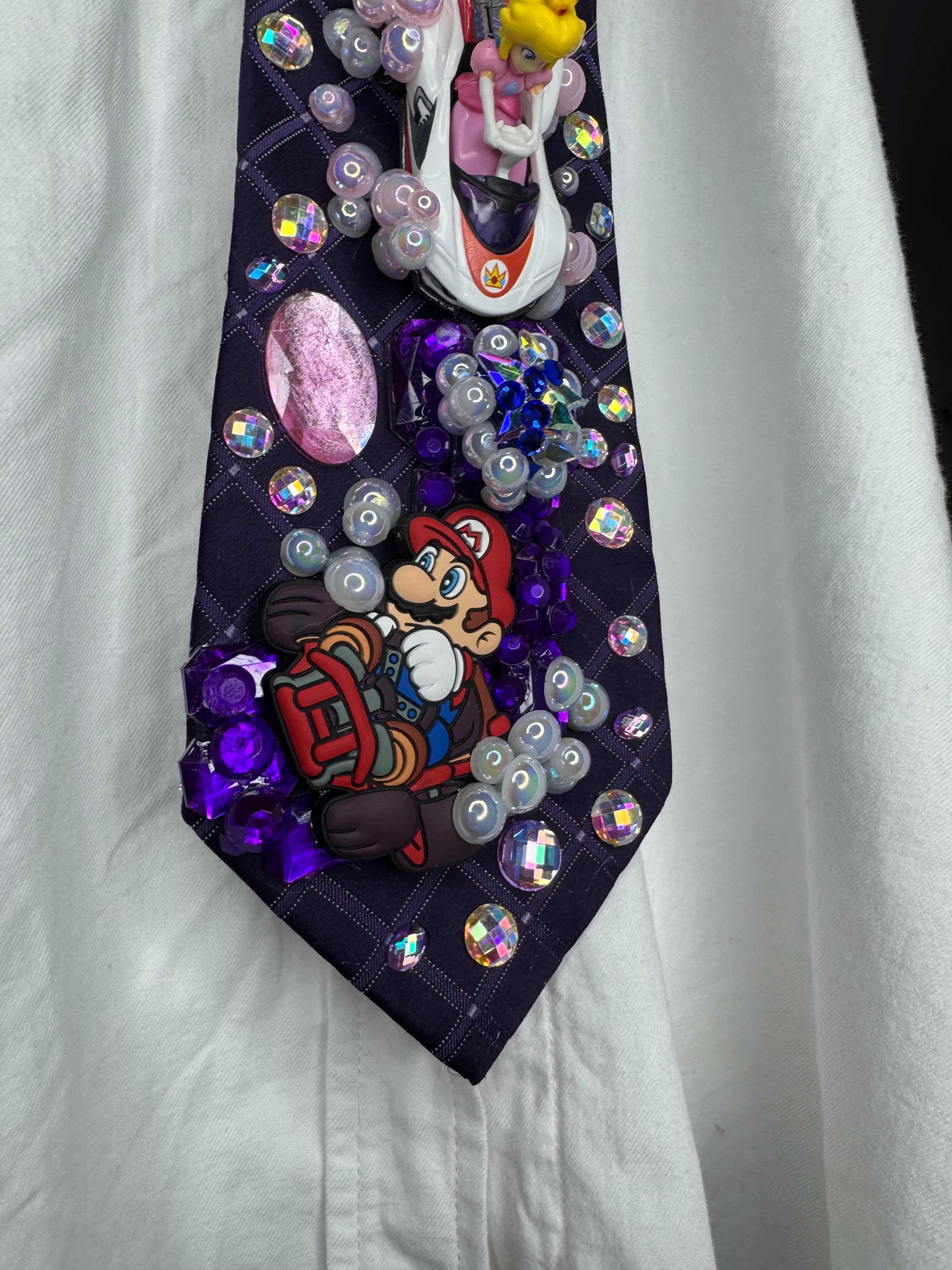 Purple Princess Peach Throwing Blue Shell on Indigo Road 200cc Mario Kart Tie