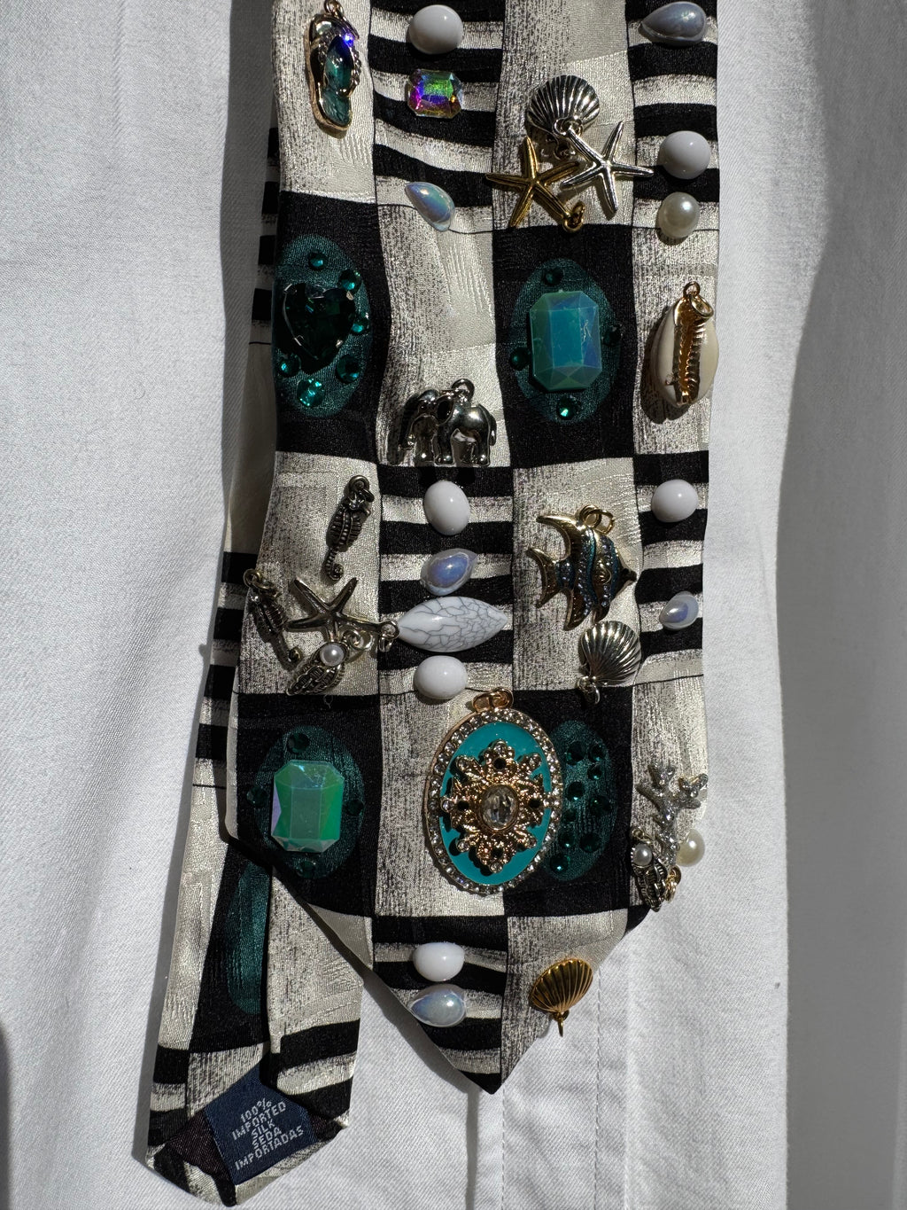 White and Black Checkered Tropical Treasure Box Royalty Tie