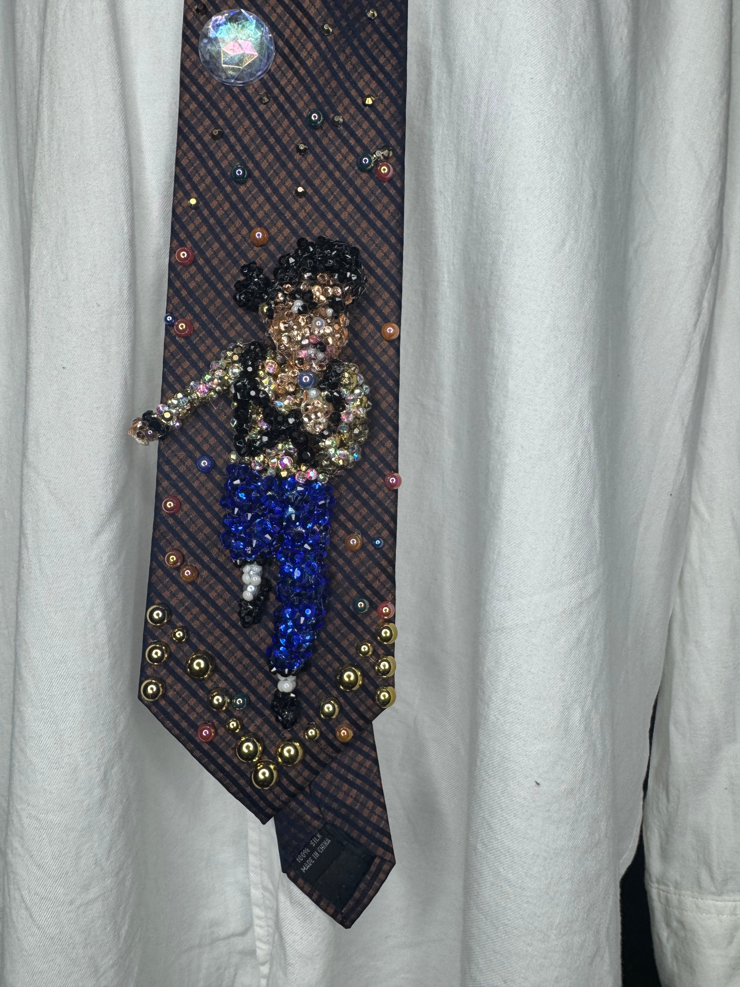 Orange and Navy Blue Plaid Michael Jackson in the Air Performing Workin Day n Night Live at Romania for Dangerous Tour 1992 Tie